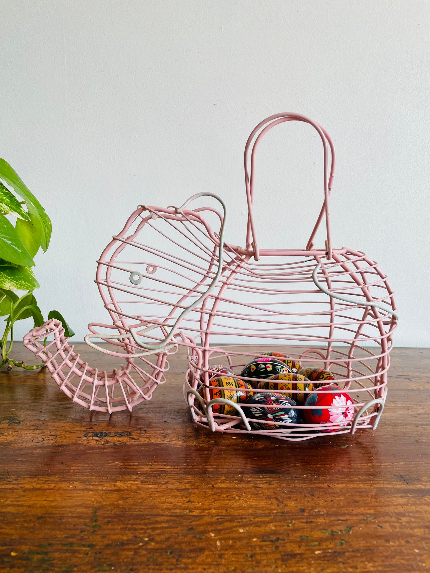 Pink Metal Elephant Egg Basket - Great for Eggs, Fruit, Vegetables, Plant, or Easter!