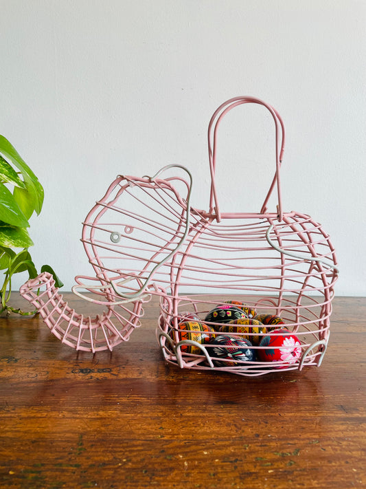 Pink Metal Elephant Egg Basket - Great for Eggs, Fruit, Vegetables, Plant, or Easter!