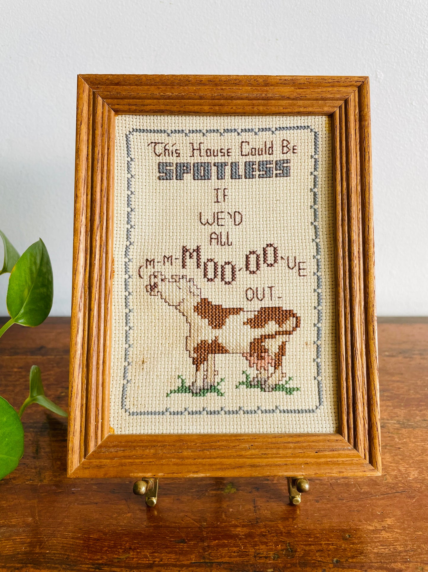 Vintage Cow Embroidery Picture - This House Could Be Spotless If We'd All M-M-MOO-OO-VE Out