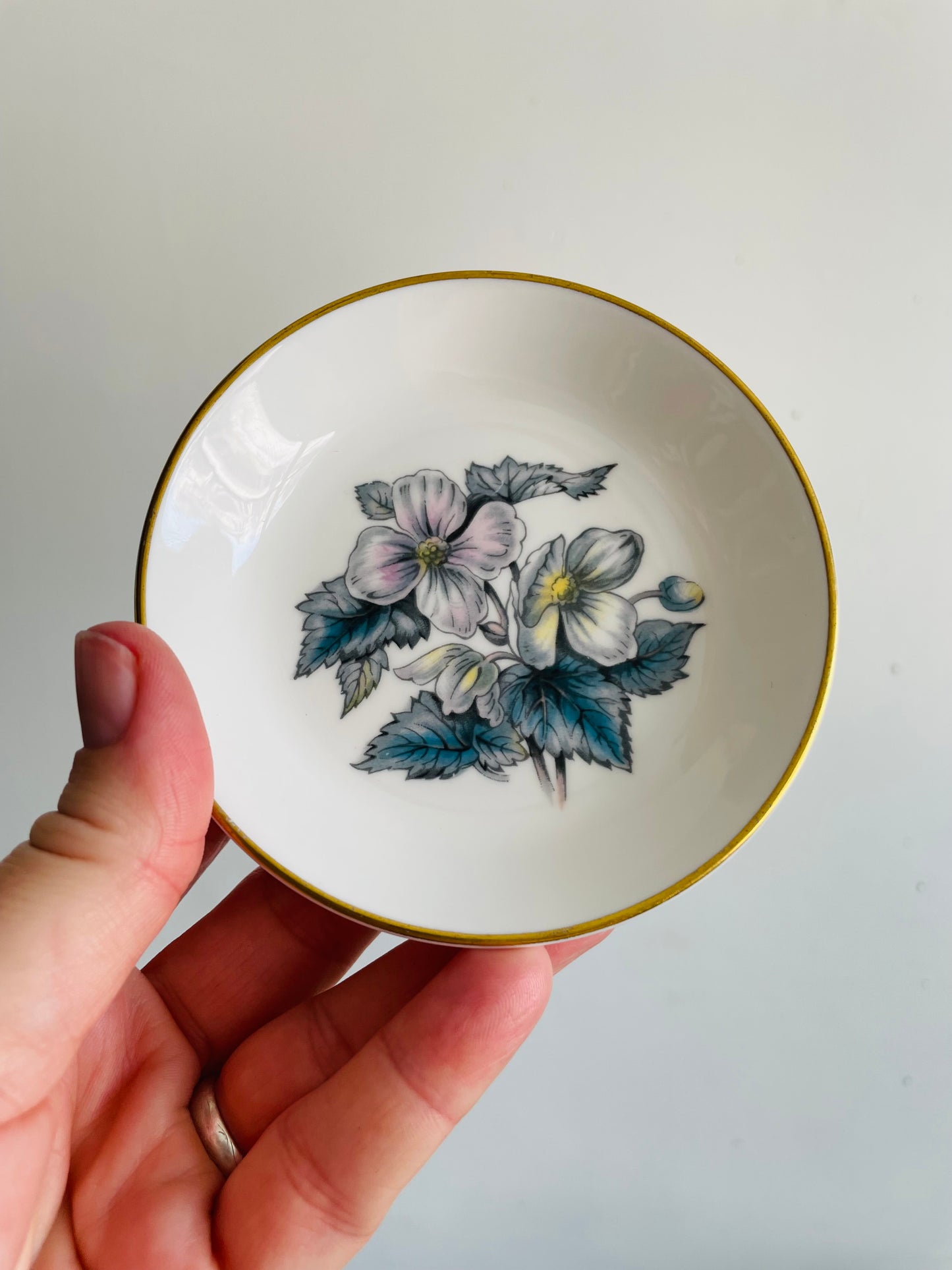 Vintage Royal Worcester Fine Bone China Miniature Plate with Blue Flowers - Ring Dish / Butter Pat / Jewellery - Made in England