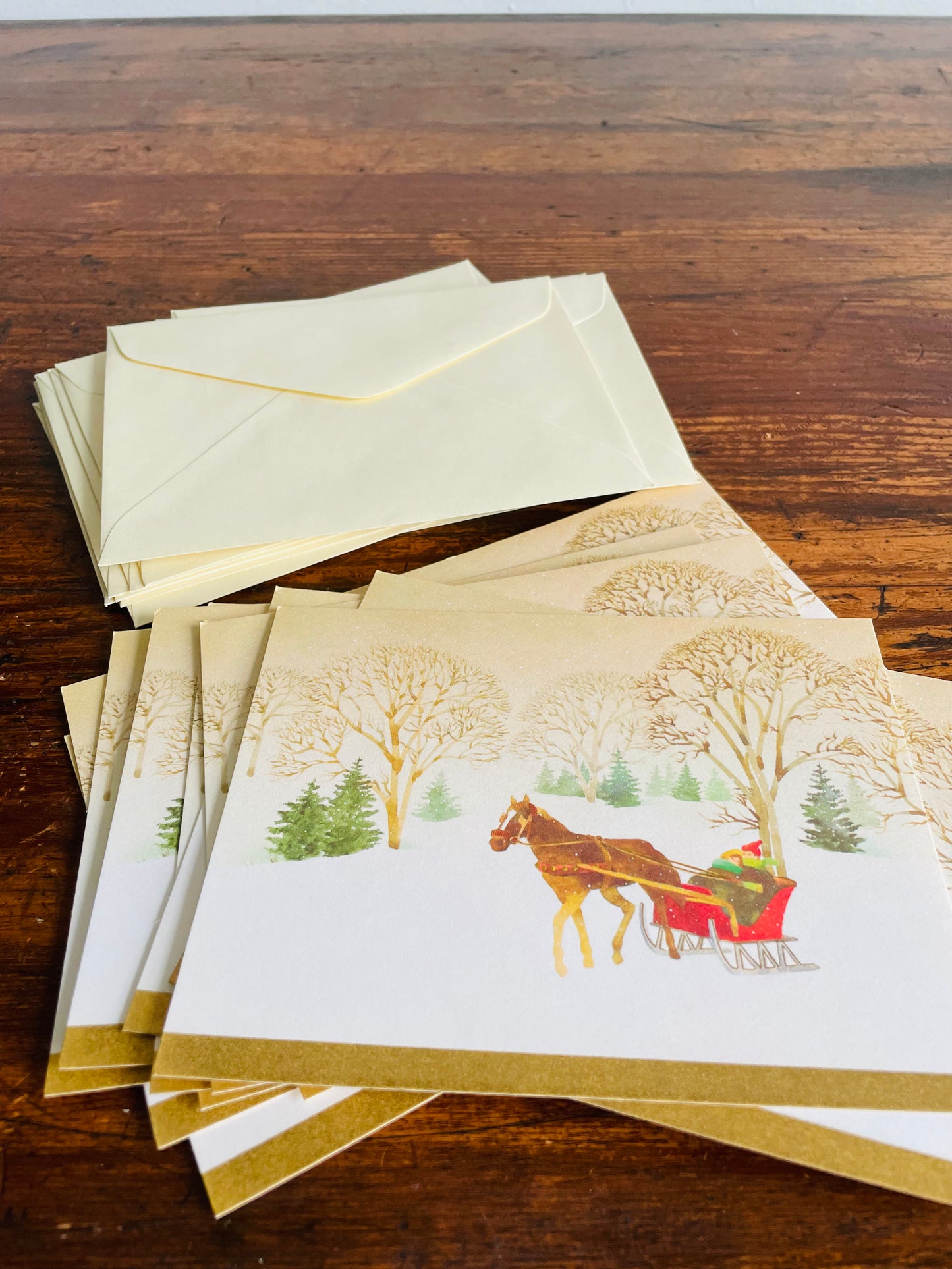 Carlton Made in Toronto Christmas Greeting Cards with Horse Drawn Sleigh - Set of 13 with Envelopes