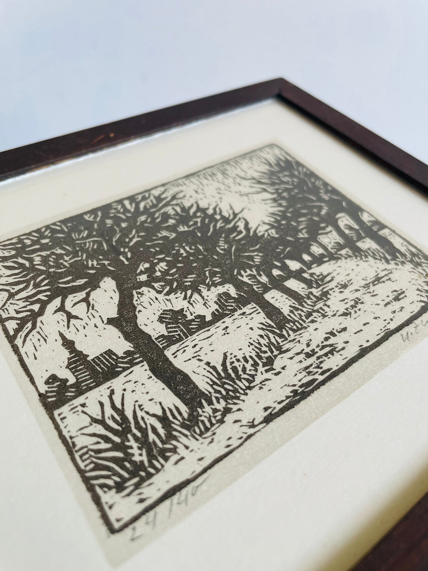 1987 Woodblock Print Picture of Tree-Lined Path - Artist Signed & Numbered 24/40