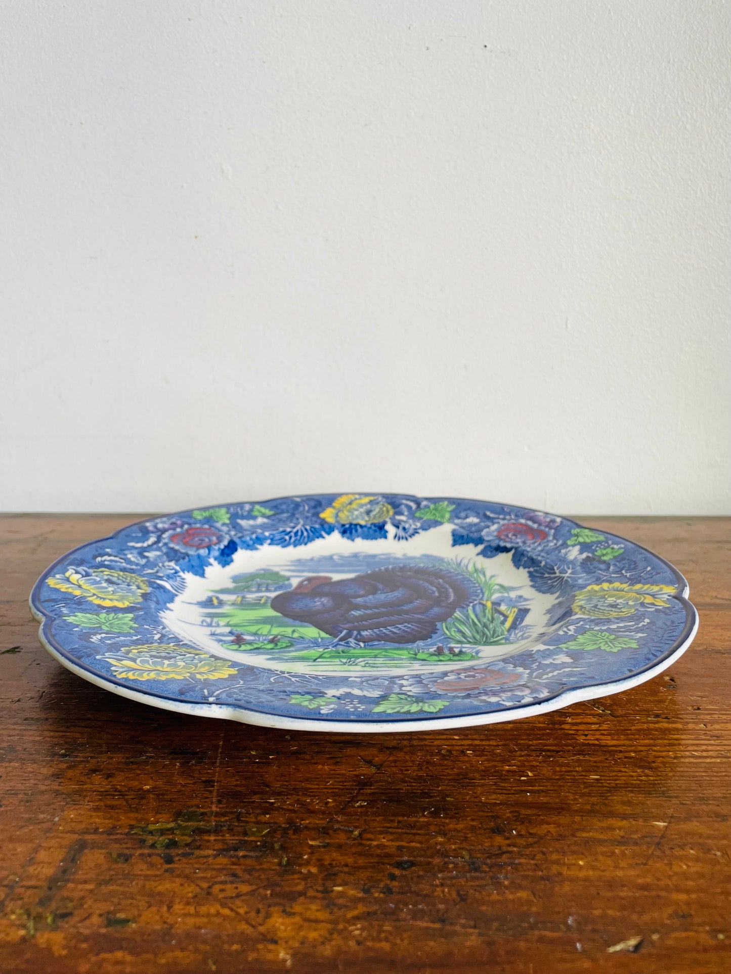 Vintage Wood's Burslem England Cobalt Blue Transferware 10.75" Turkey Plate