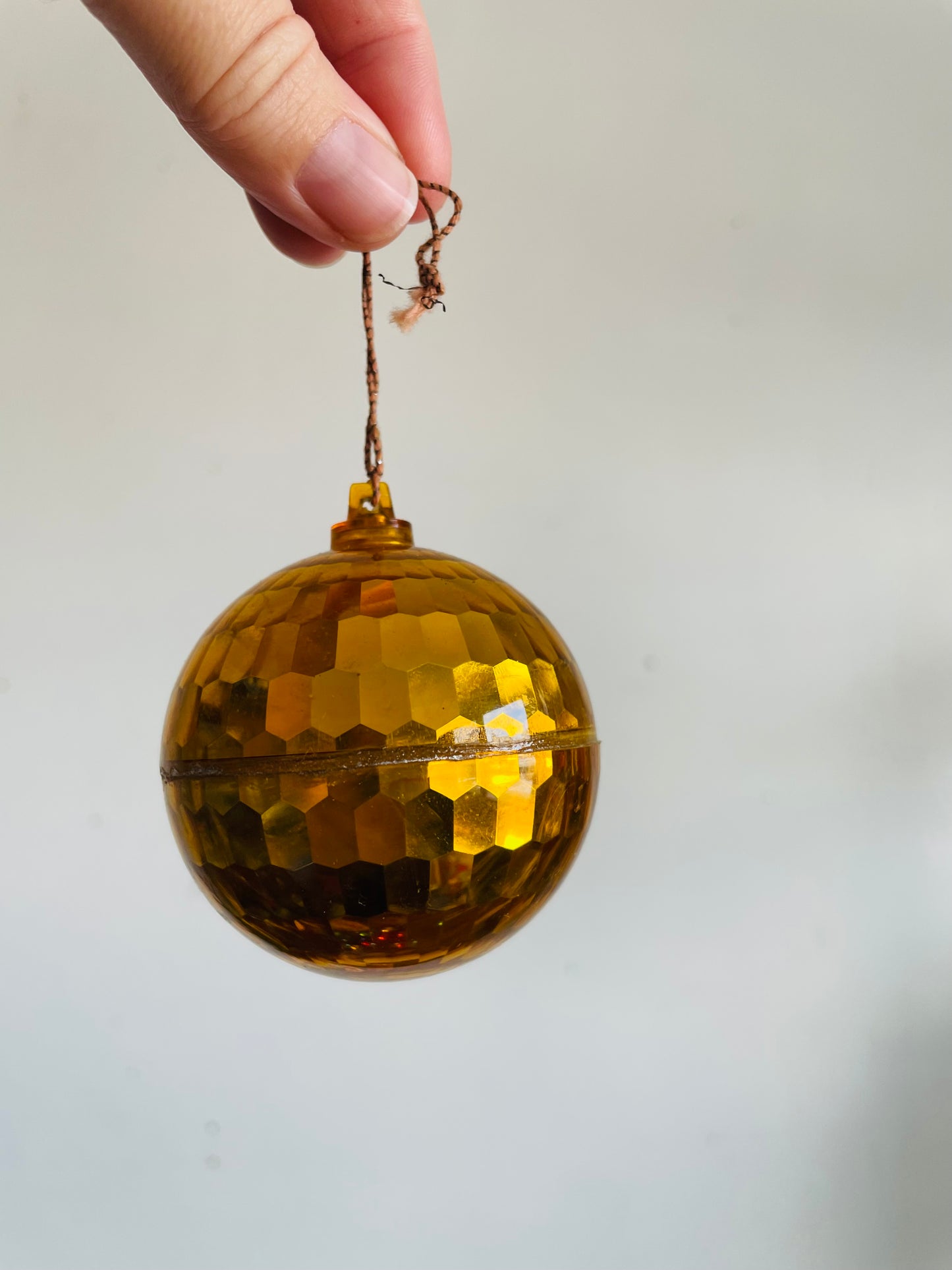 Vintage Collection of 12 Plastic Mid-Century Modern MCM Mirrored Metallic Disco Ball Christmas Ornaments & Round Santa Face Bowl with Scalloped Edges