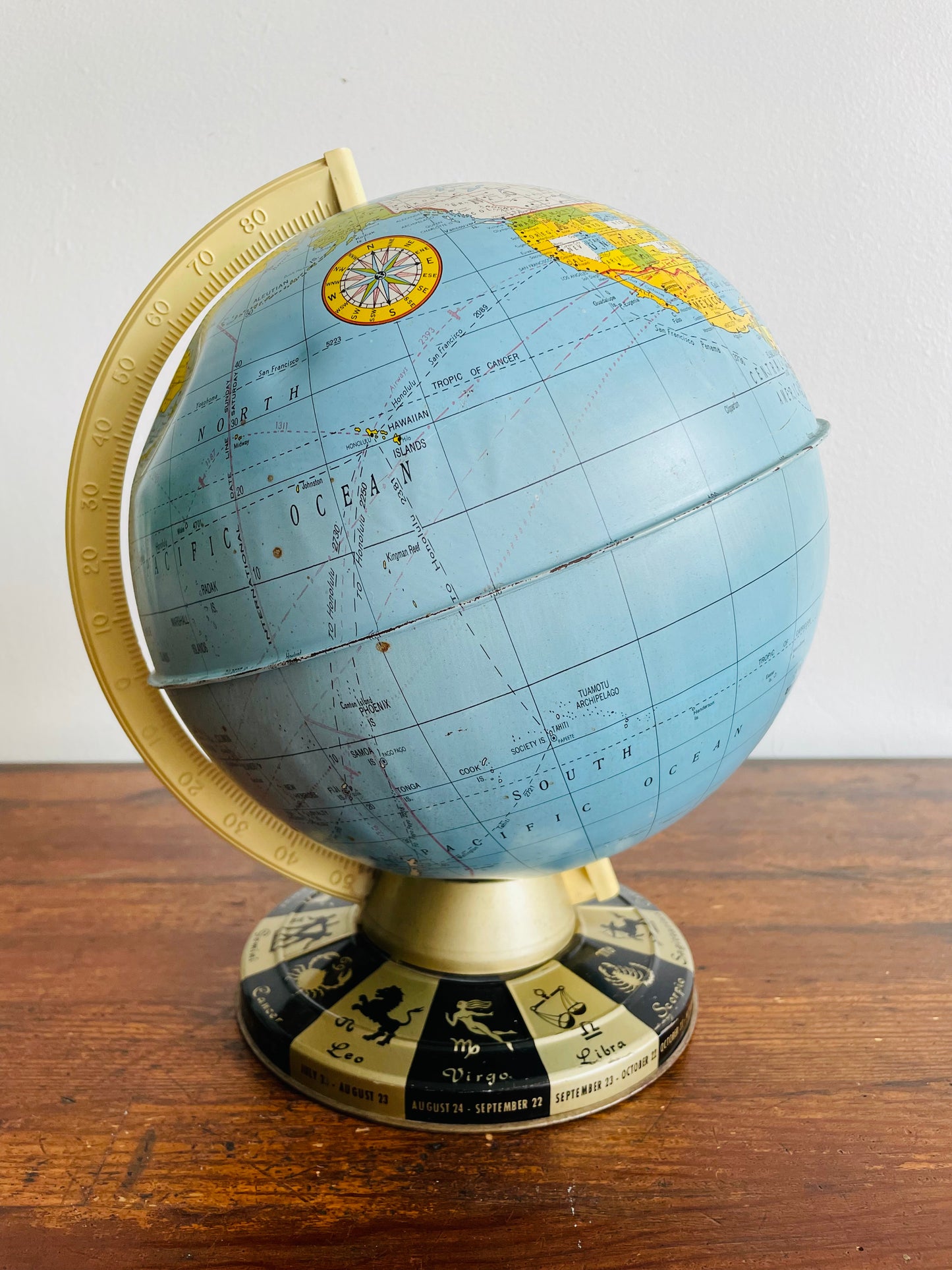 Ohio Art Tin World Globe with Zodiac Astrology Symbols - Made in Bryan Ohio USA