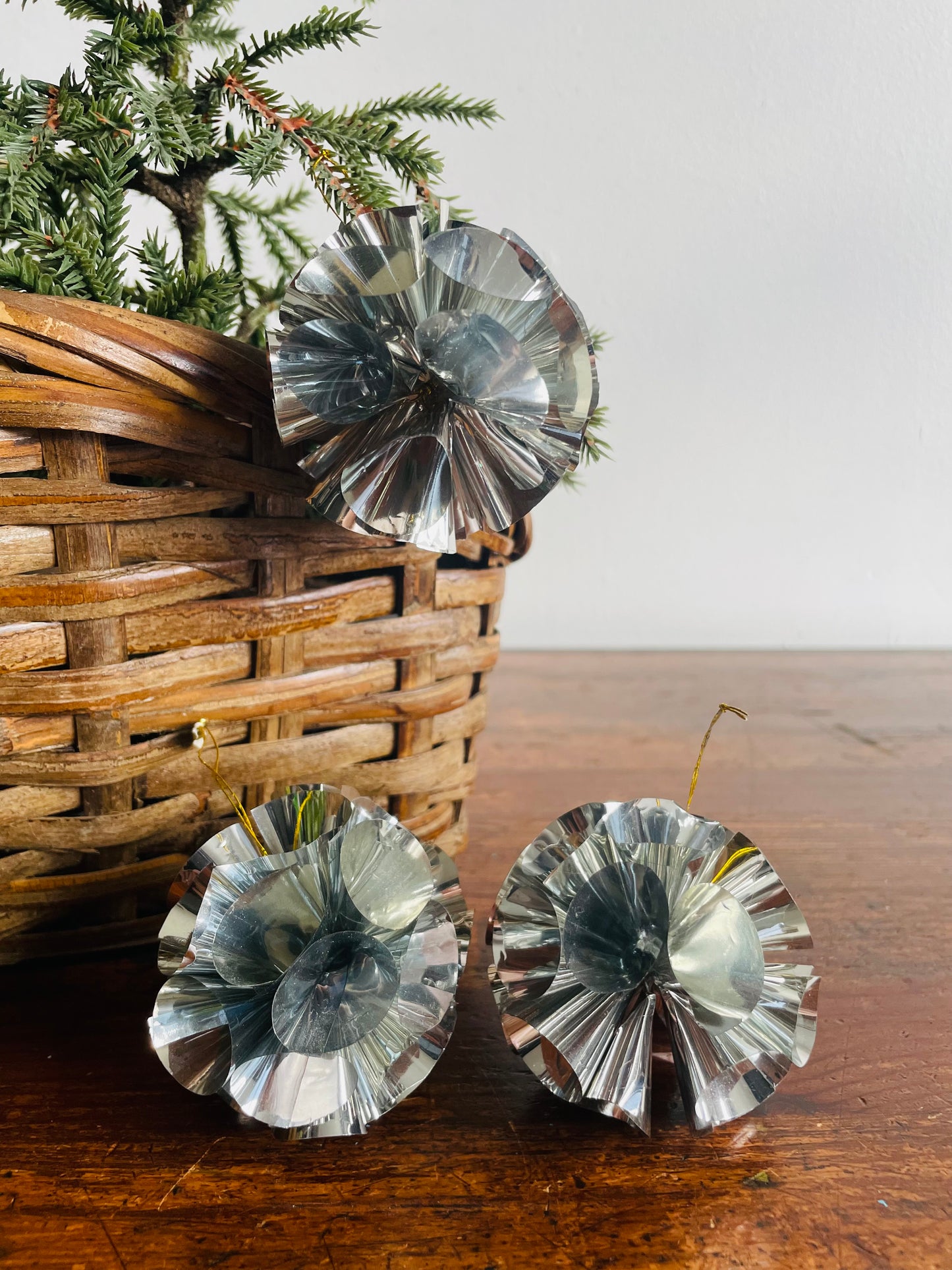 Atomic Foil Pom Pom Christmas Ornaments - Silver - Set of 3