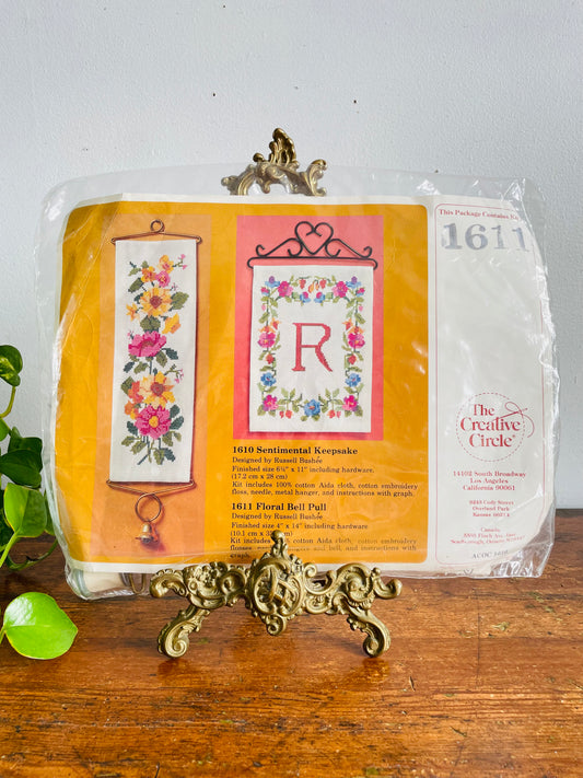 Vintage Brand New 1981 The Creative Circle No. 1611 Floral Bell Bull Needlepoint Embroidery Kit - Designed by Russell Bushee - 4" x 14" Including Hardware