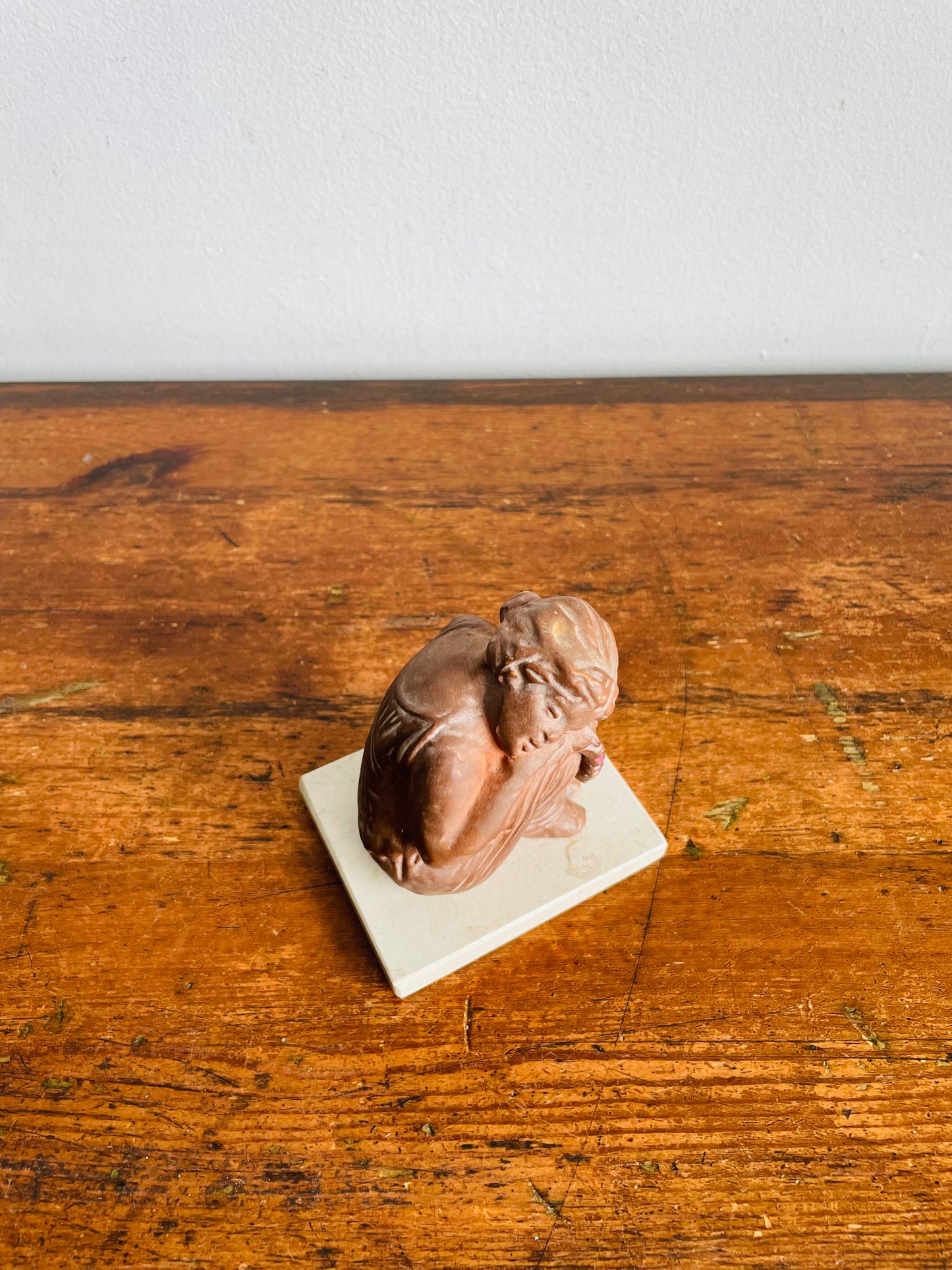 Vintage Tanagra Terracotta Clay Sculpture of Little Sleeping Girl - Greek Statuette - Hand-Patinated Reproduction from Mold Made from Impression of Original Exhibited at the Louvre