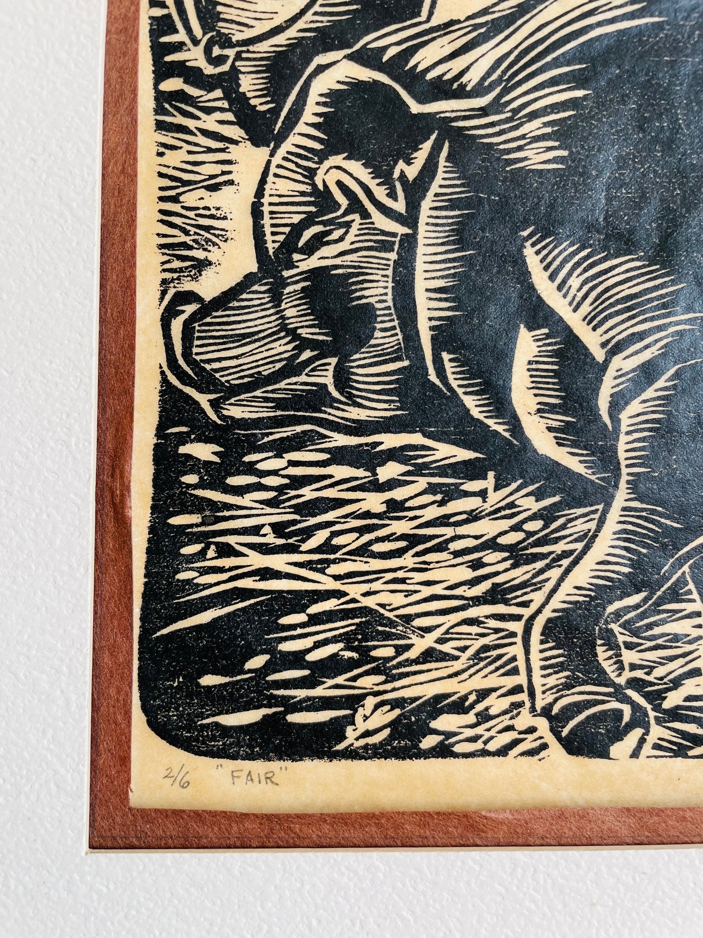 Matted Woodcut Print Picture of Prize Sow Pig - Signed & Numbered - 2/6 "Fair" by F.J. O'Connor