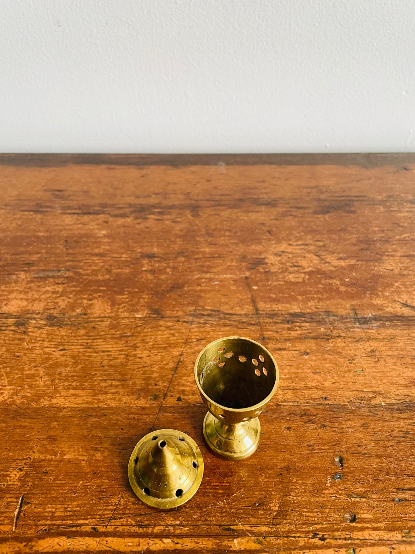 Solid Brass Mini Goblet Shaped Incense Burner with Stem and Lid