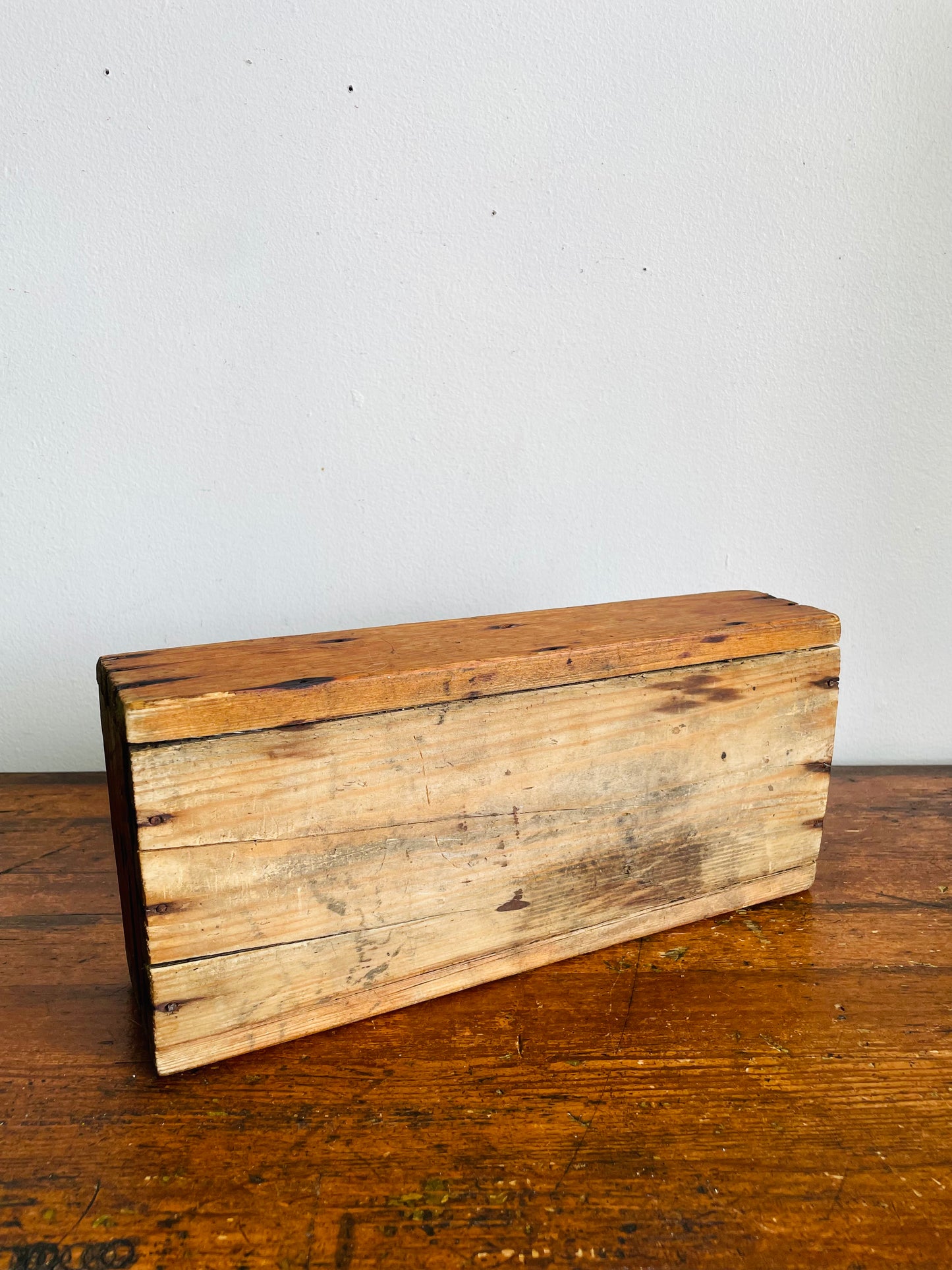 Vintage Divided Wood Caddy Crate Tray Box with Handle & Rustic Patina - As-Is