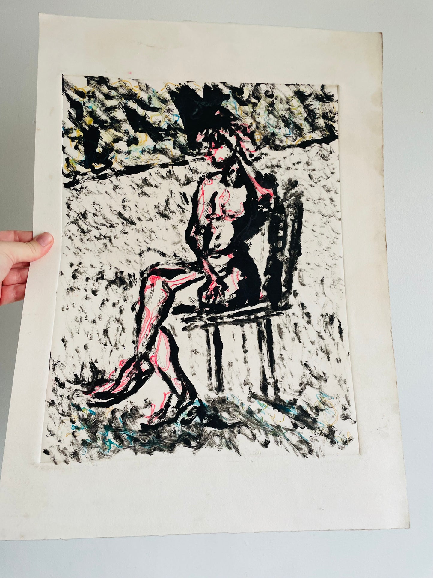 1950s Original Art Mixed Media Painting Sketch - Academic Nude Portrait Study on Paper of Person