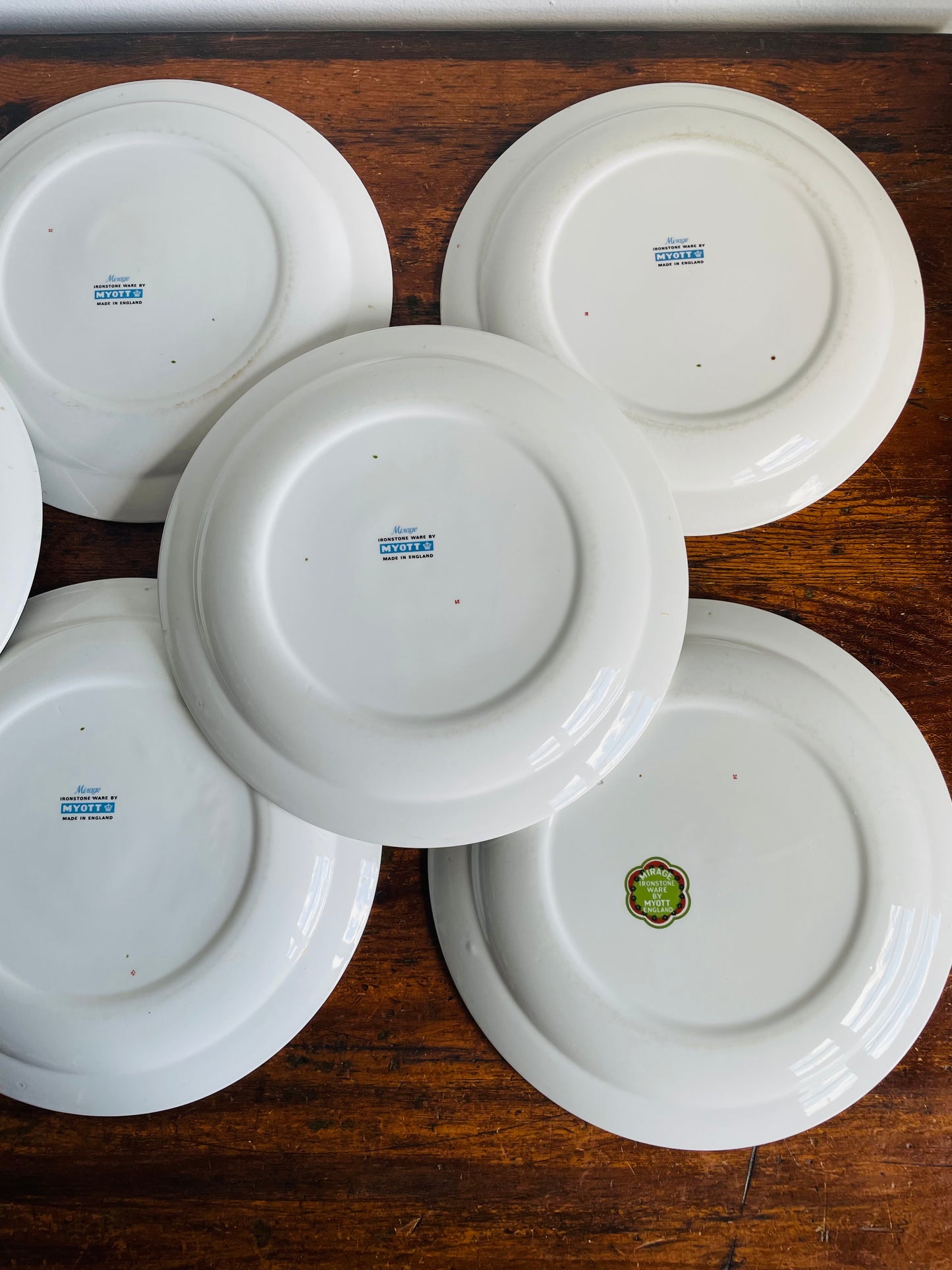Vintage 10" Dinner Plates with Groovy Orange, Yellow & Green Flower Power Pattern - Set of 8 -  Made in England