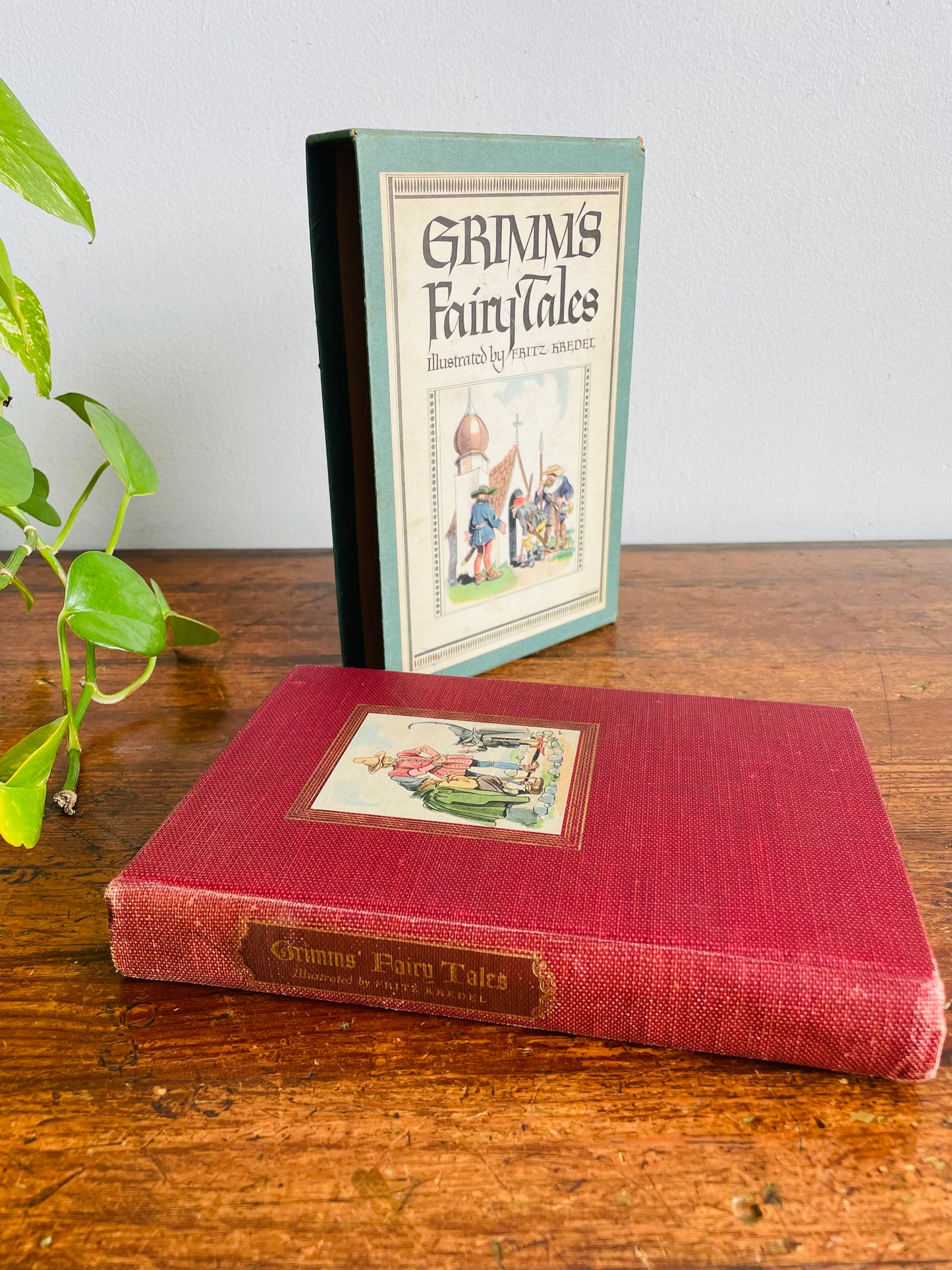 Vintage Grimms' Fairy Tales Hardcover Book in Cardboard Sleeve Holder - Illustrated by Fritz Kredel (1945)