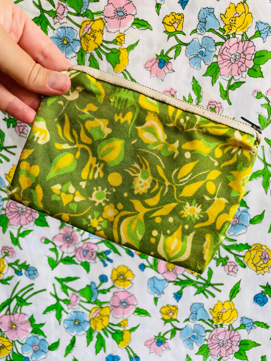 Groovy Zippered Pouch with Green & Lime Flower Design - As-Is