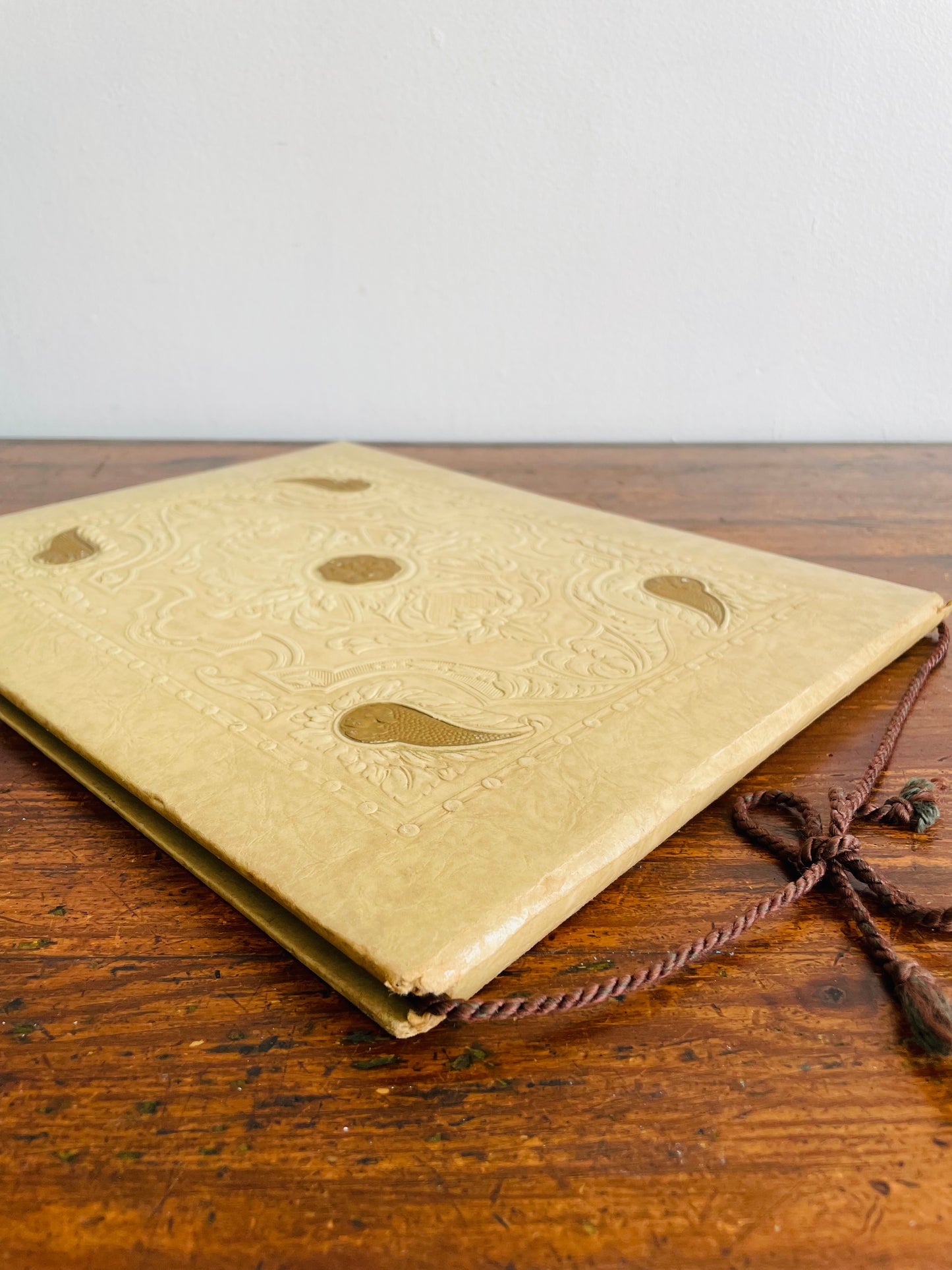 Antique Photo Album or Scrapbook - Cream with Gold Flowers & Filigree - Black Pages - Empty