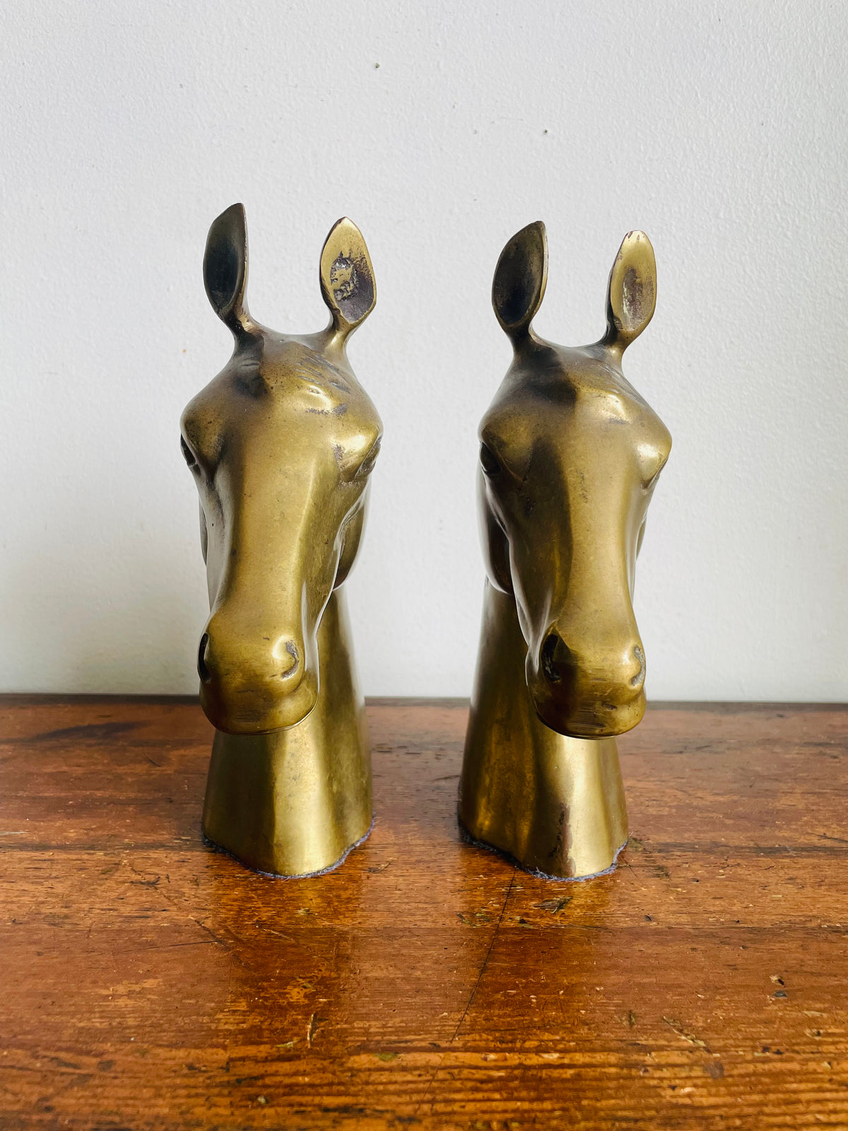 Vintage Very Solid & Heavy Brass Horse Head Bookends - Equestrian Decor - Set of 2
