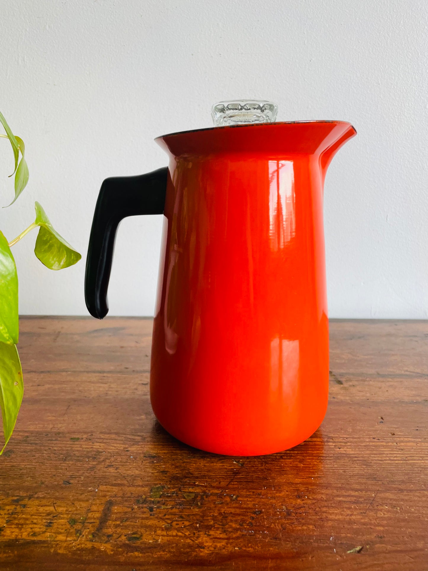 Mid-Century Modern Vibrant Orange Enamel Coffee Percolator or Tea Kettle