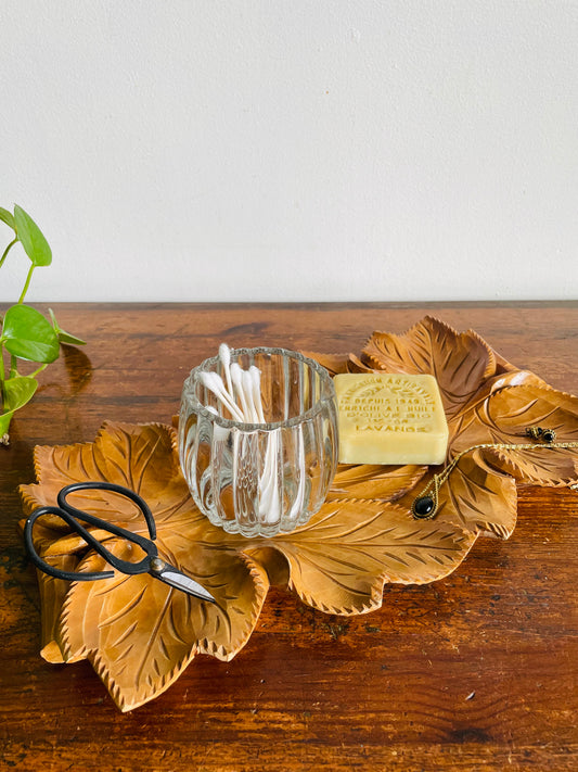 Vintage Gorgeous Carved Wood Tray with Leaf Design & Handles - Can Hang or Lay Flat