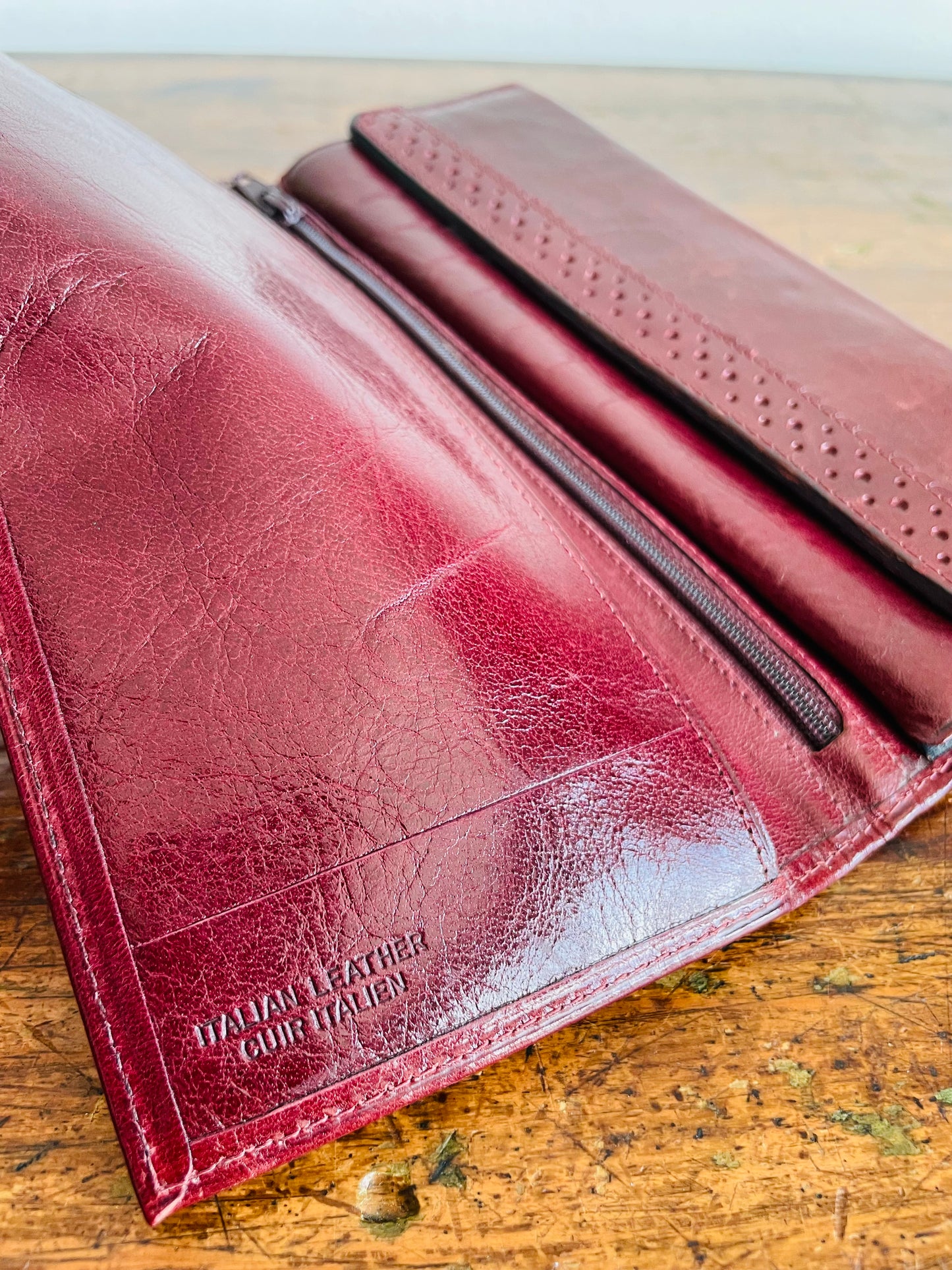 Vintage Renwick Made in Canada Wallet - Italian Leather - Burgundy Brown with Gold Hardware