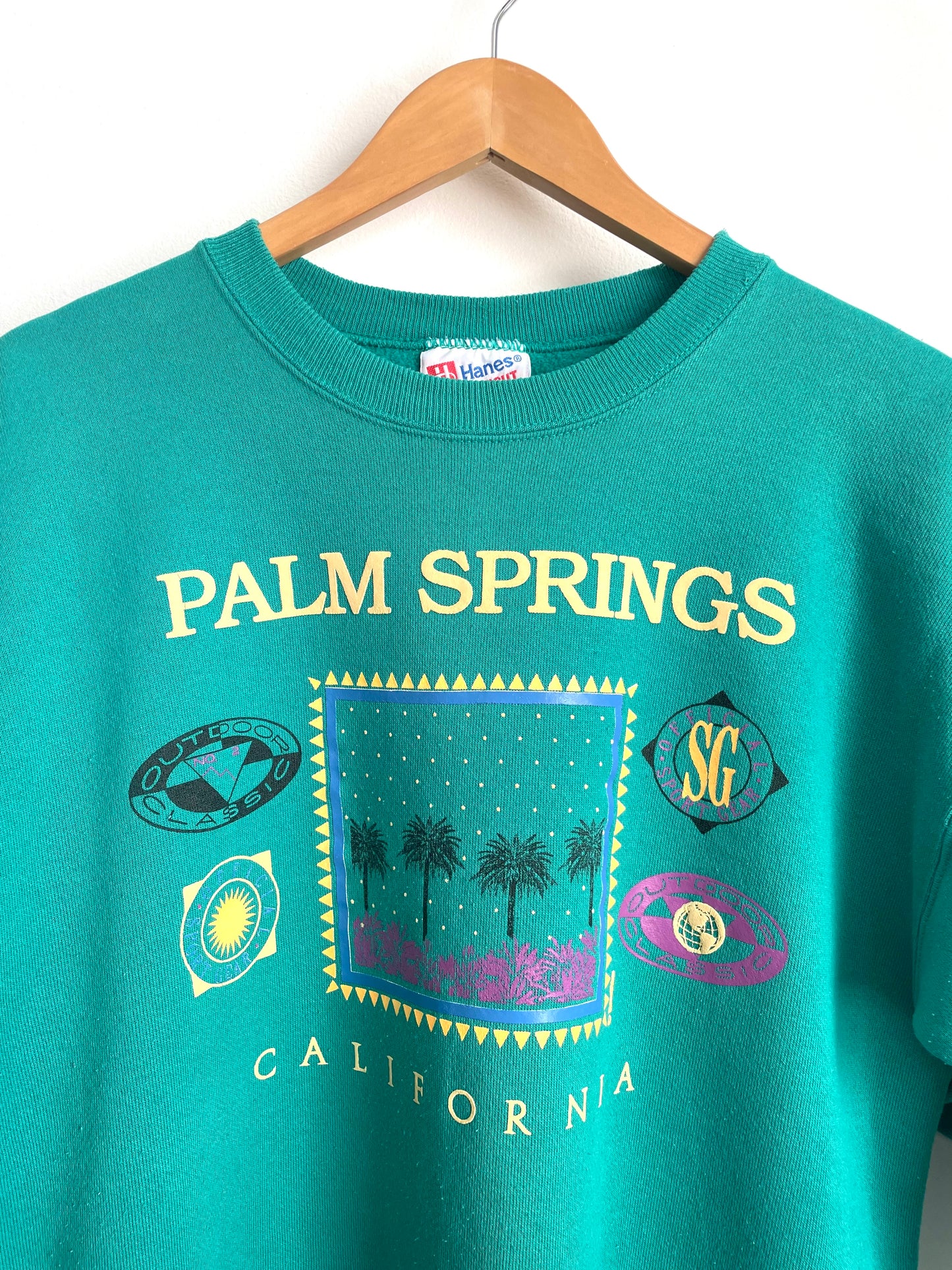 Palm Springs California Turquoise Green Crewneck Sweatshirt - Hanes Heavyweight - Men's Sizing