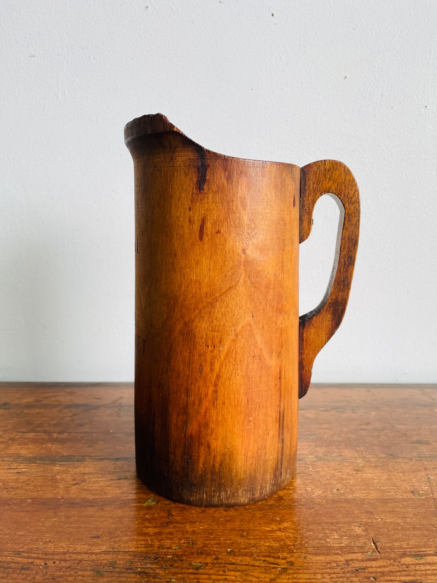 Vintage Wood Quart Treen Noggin Pitcher Water Jug with Handle - Newmarket, Ontario, Canada - Hollowed Out Tree Trunk
