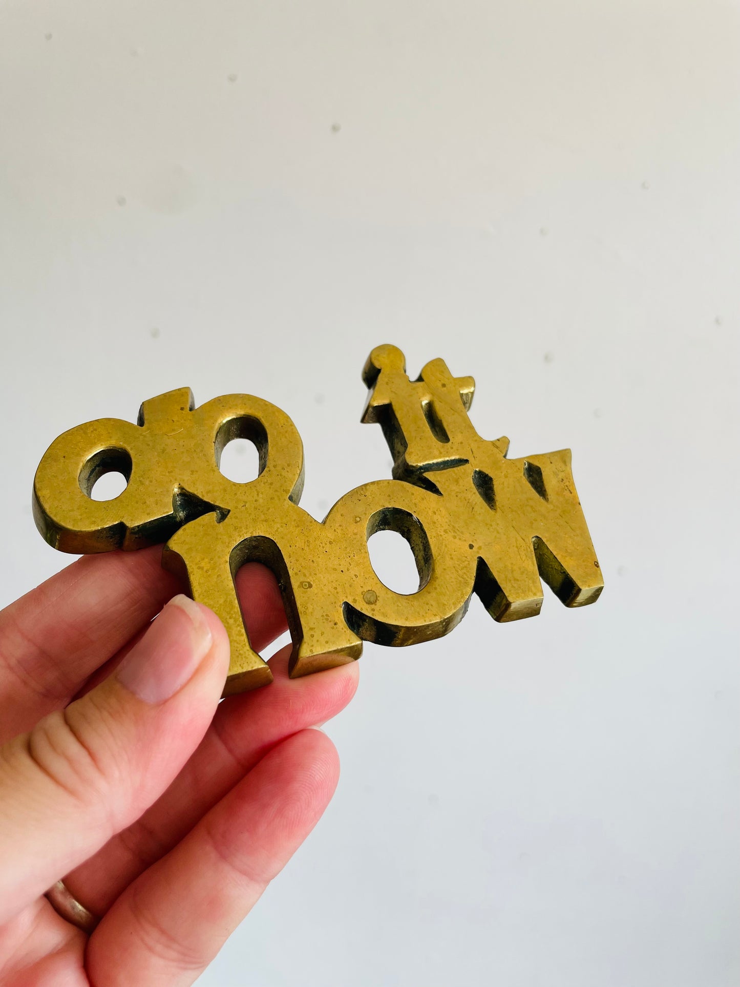 Vintage Solid Brass Do It Now Paperweight Figurine