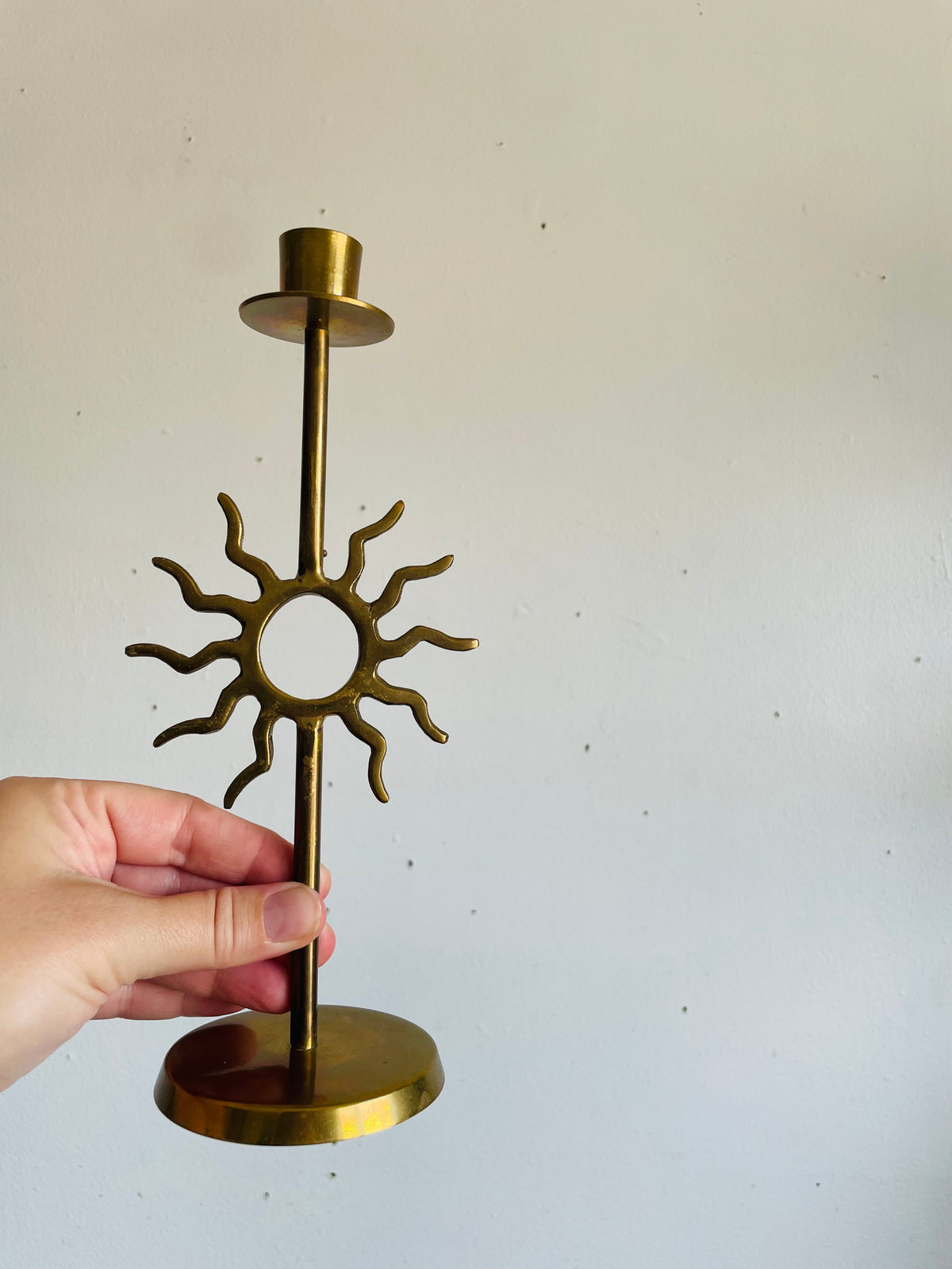 Vintage 90s Tall Brass Celestial Taper Candle Holders - Sun & Crescent Moon - Whimsigoth Decor - Set of 2