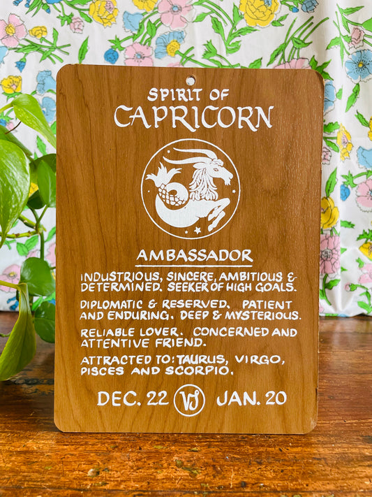 Spirit of Capricorn Zodiac Astrology Wood Wall Hanging Picture Plaque