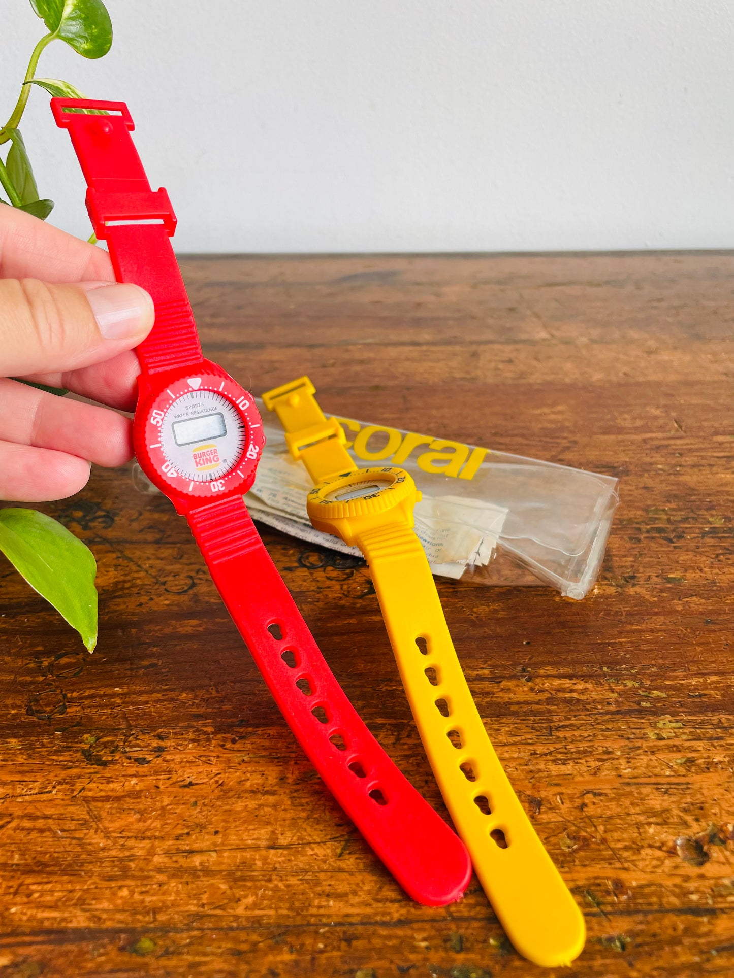 Vintage 1990s Red & Yellow Burger King Promotional Digital Water-Resistant Sports Watch Bundle - Set of 2 - Untested