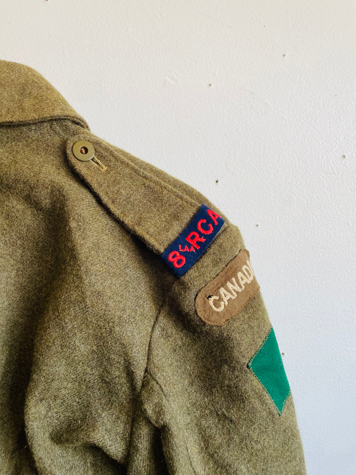 Vintage WW2 1943 Battle Dress Blouse Serge Wool Shirt - Size 6 - 8 LAA RCA - 8th Light Anti-Aircraft Regiment - Royal Canadian Artillery - Made by Hyde Park Clothes Limited Montreal