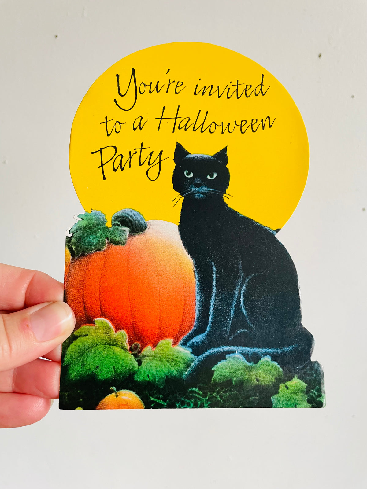 Vintage Carlton Cards Invitations You're Invited to a Halloween Party - Black Cat, Pumpkin Patch & Full Moon - Set of 16