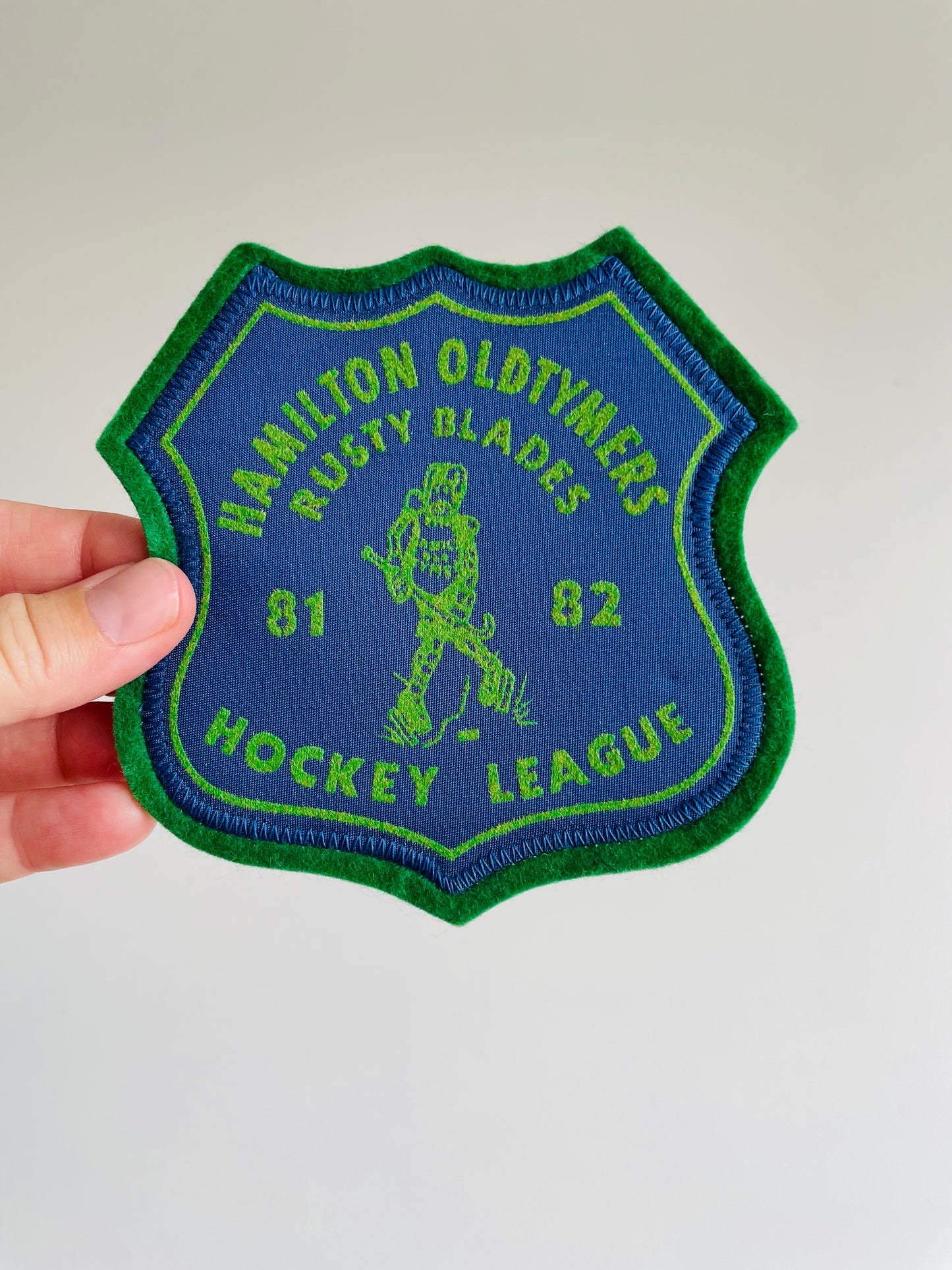 Vintage Felt Hockey Patch - 1981 / 1982 Rusty Blades Hamilton Oldtymers Hockey League #4
