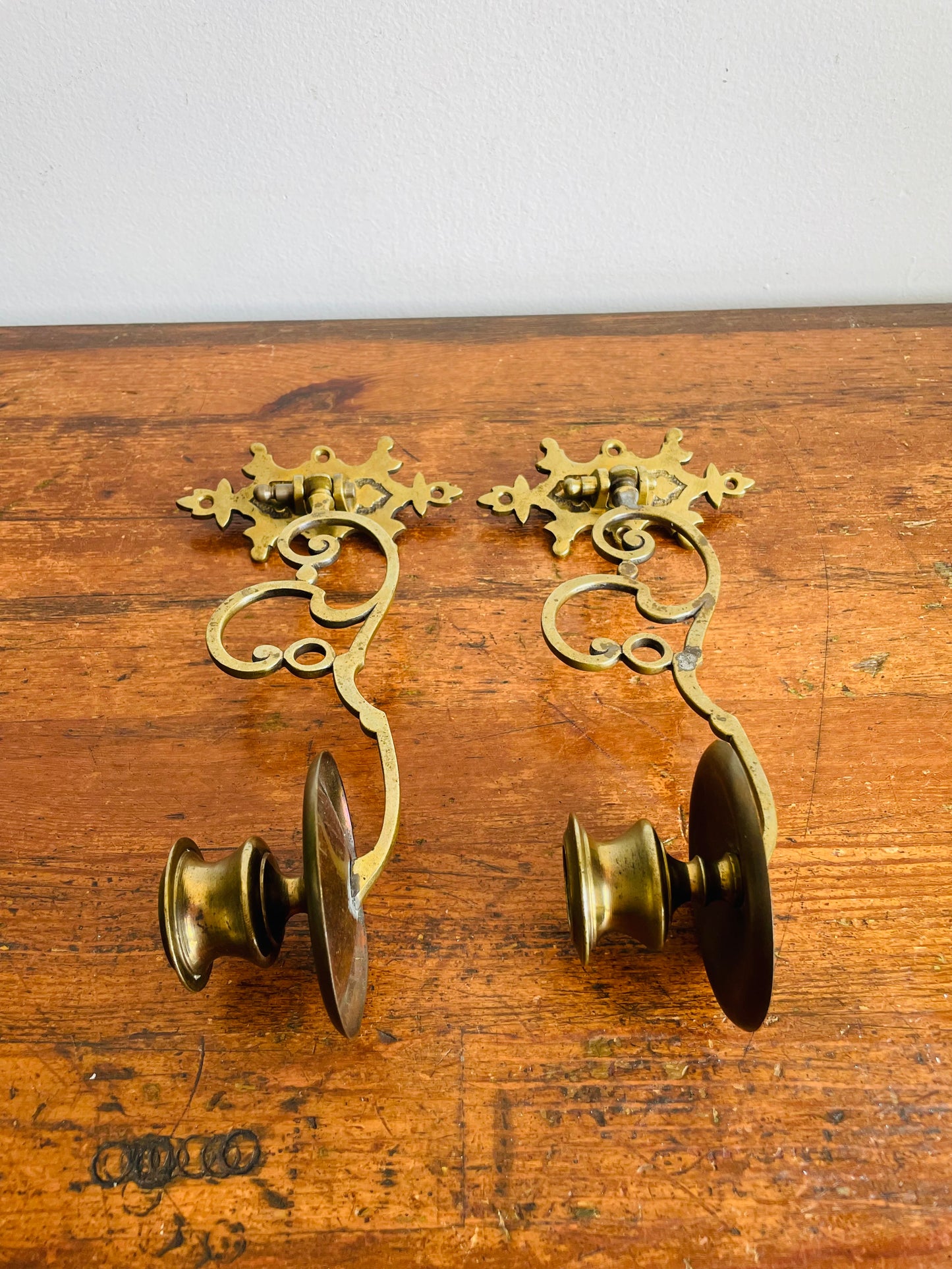 Vintage Wall Mount Solid Brass Candle Holder Piano Sconces with Scroll-Work Arms & Swing Mechanism - Can Rotate 180 Degrees - Set of 2