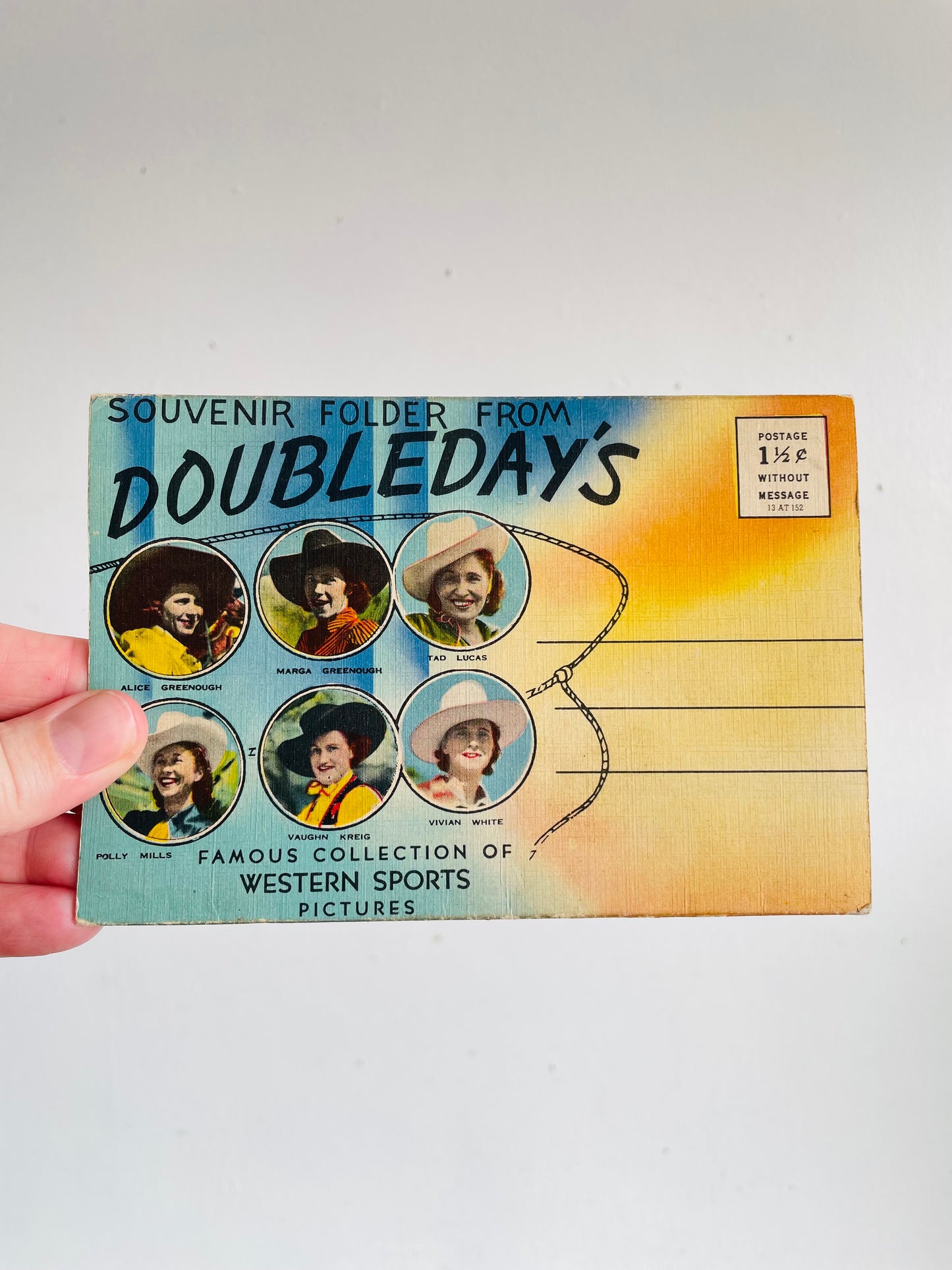 Vintage 1943 Ralph R. Doubleday’s Album of Western Action Prints in Postcard Booklet - 9 Double-Sided Cowboy & Cowgirl Pictures (Total of 18 Images)