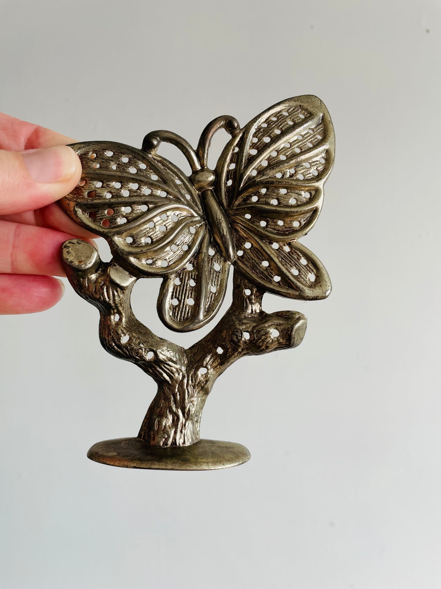 Silver Plated Zinc Earring Holder with Butterfly on Branch