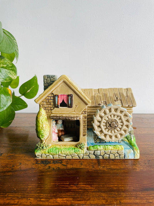 Watermill Cottage House with Dutch People Music Box - Made in Japan