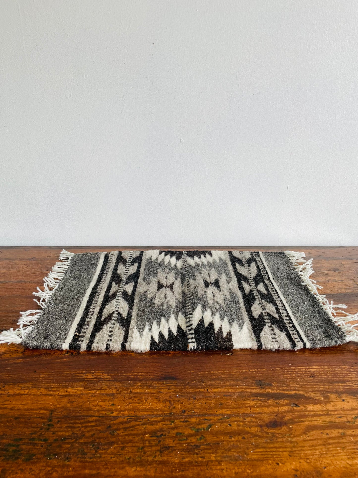 Mexican Woven Wool Placemat, Mini Runner, or Trivet Textile with Fringe