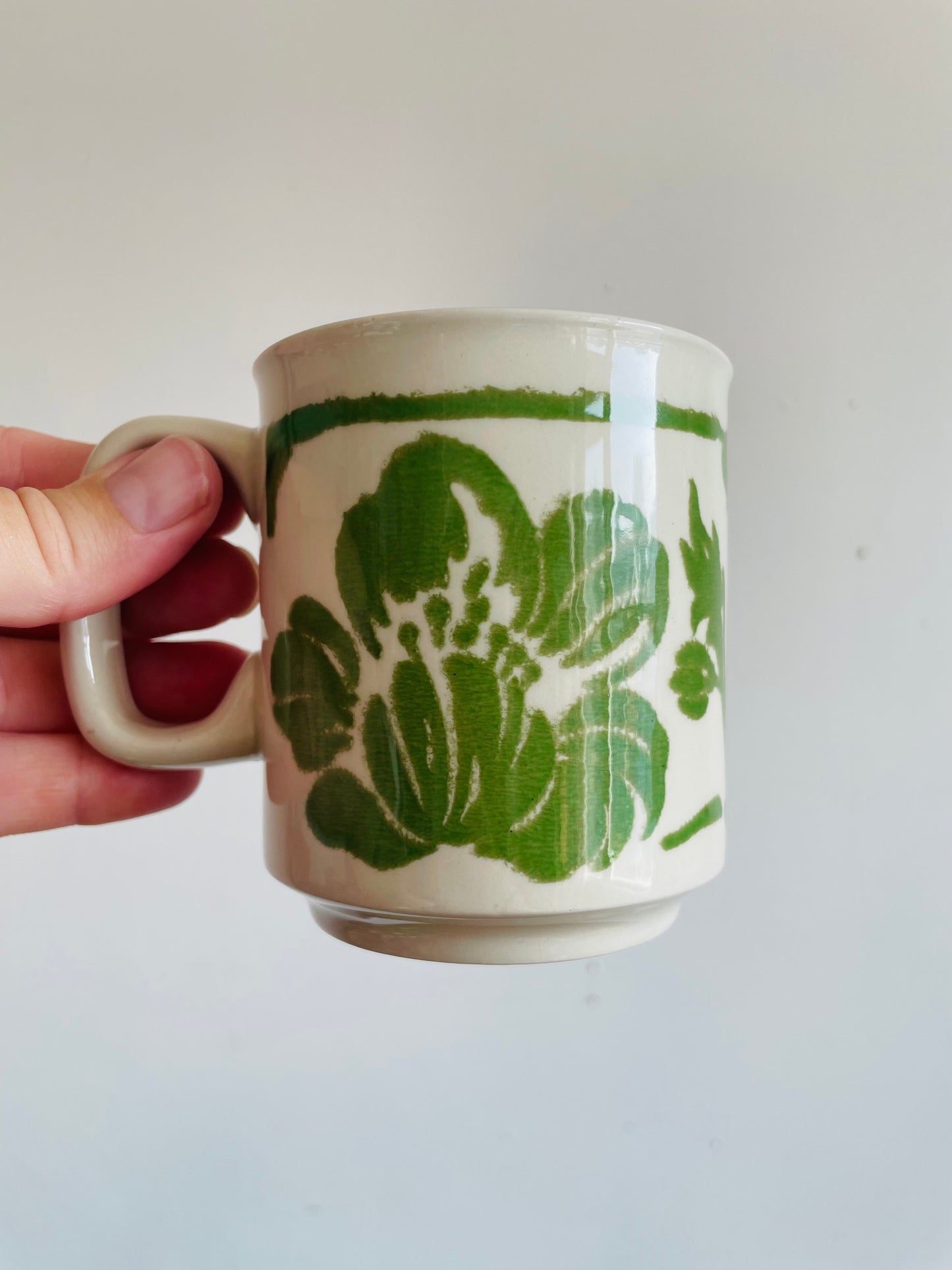Mustard Yellow & Green Flower Mugs - WP Made in England - Set of 2