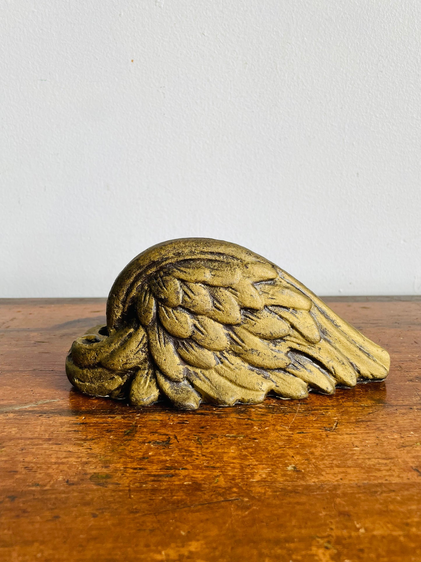Vintage Solid & Heavy Gold Cast Iron Angel Wing Candle Holder