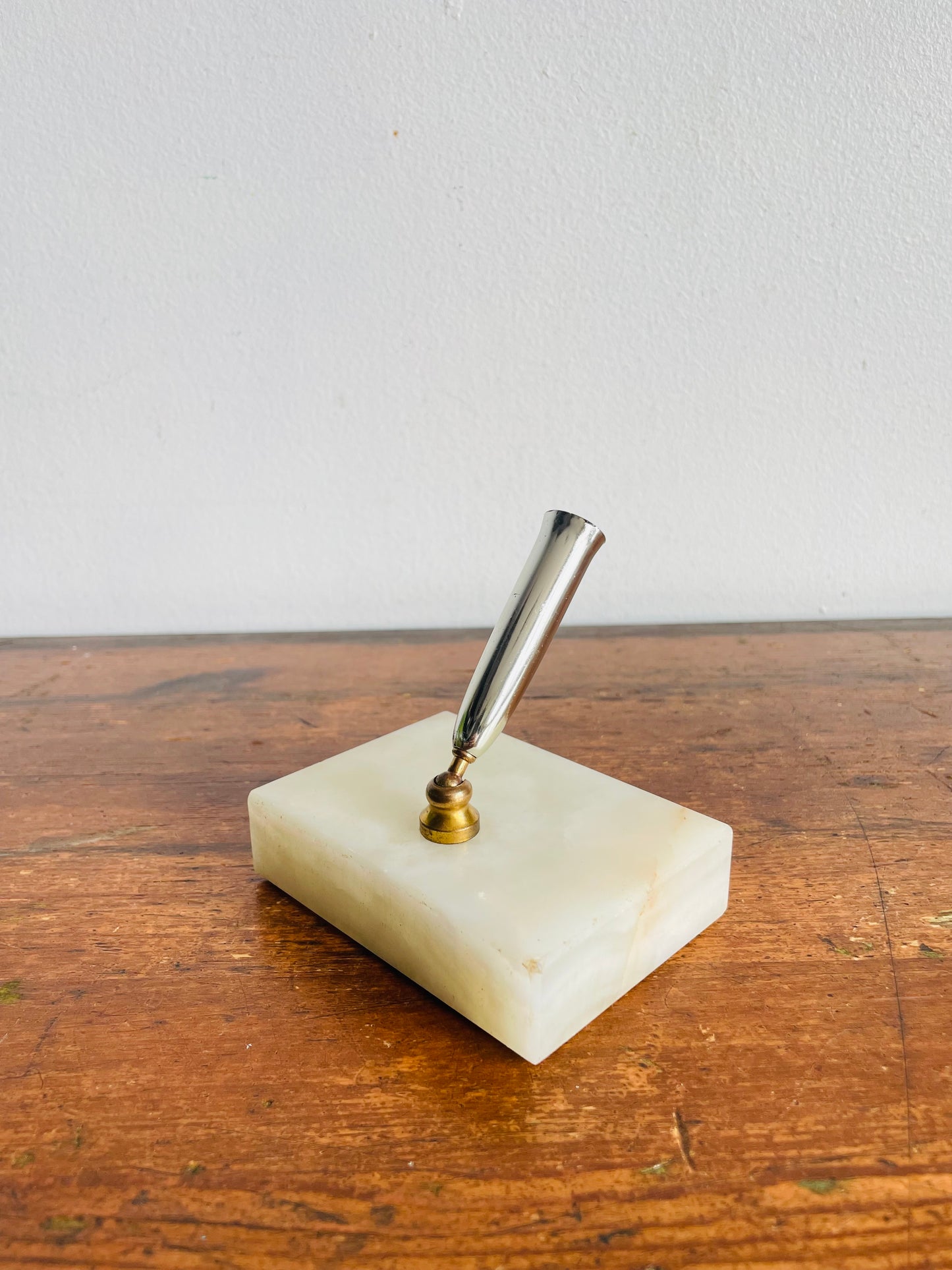 Vintage Pen Holder with Alabaster Marble Stone Base