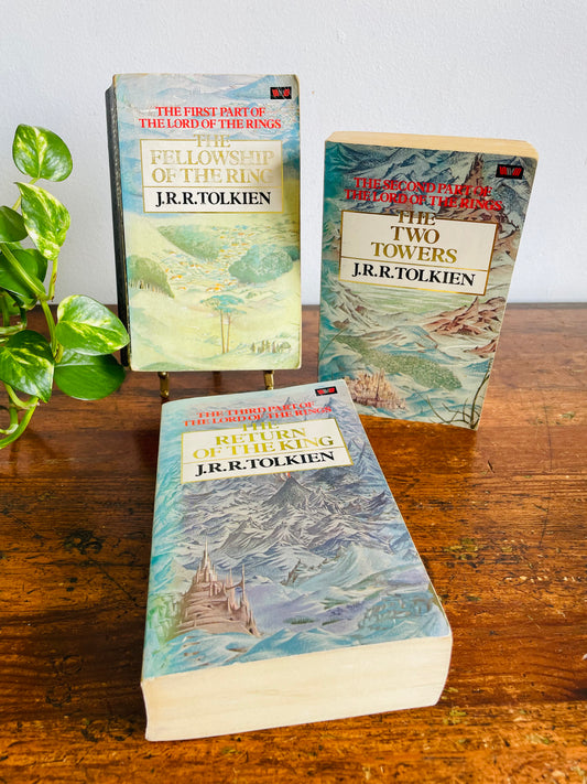 Vintage Lord of The Rings Set of 3 Unwin Paperback Books by J.R.R. Tolkien  - The Fellowship of the Ring, The Two Towers & The Return of the King (1981)