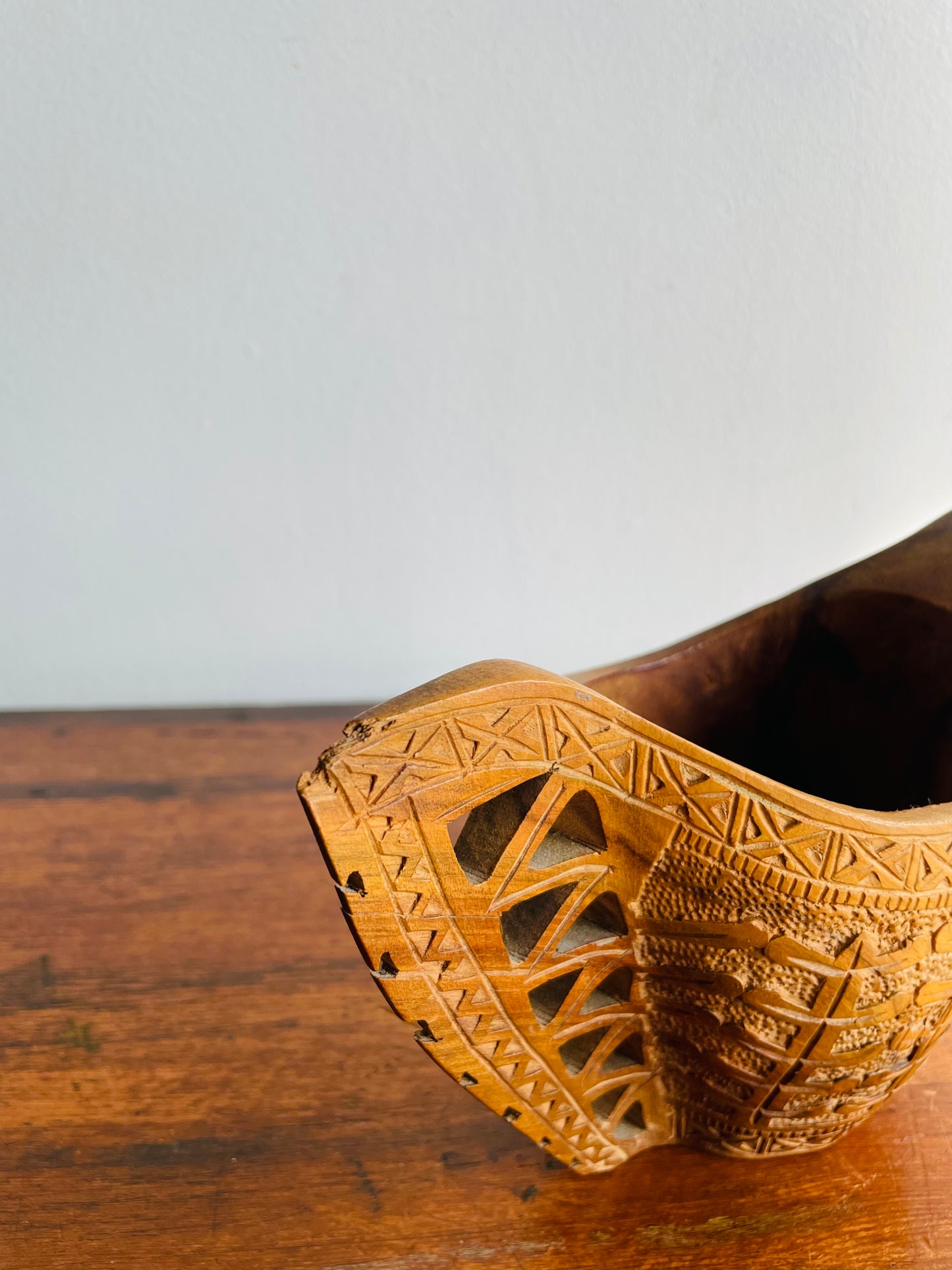 Yugoslavian Intricately Carved Wood Double Handled Wedding Cup