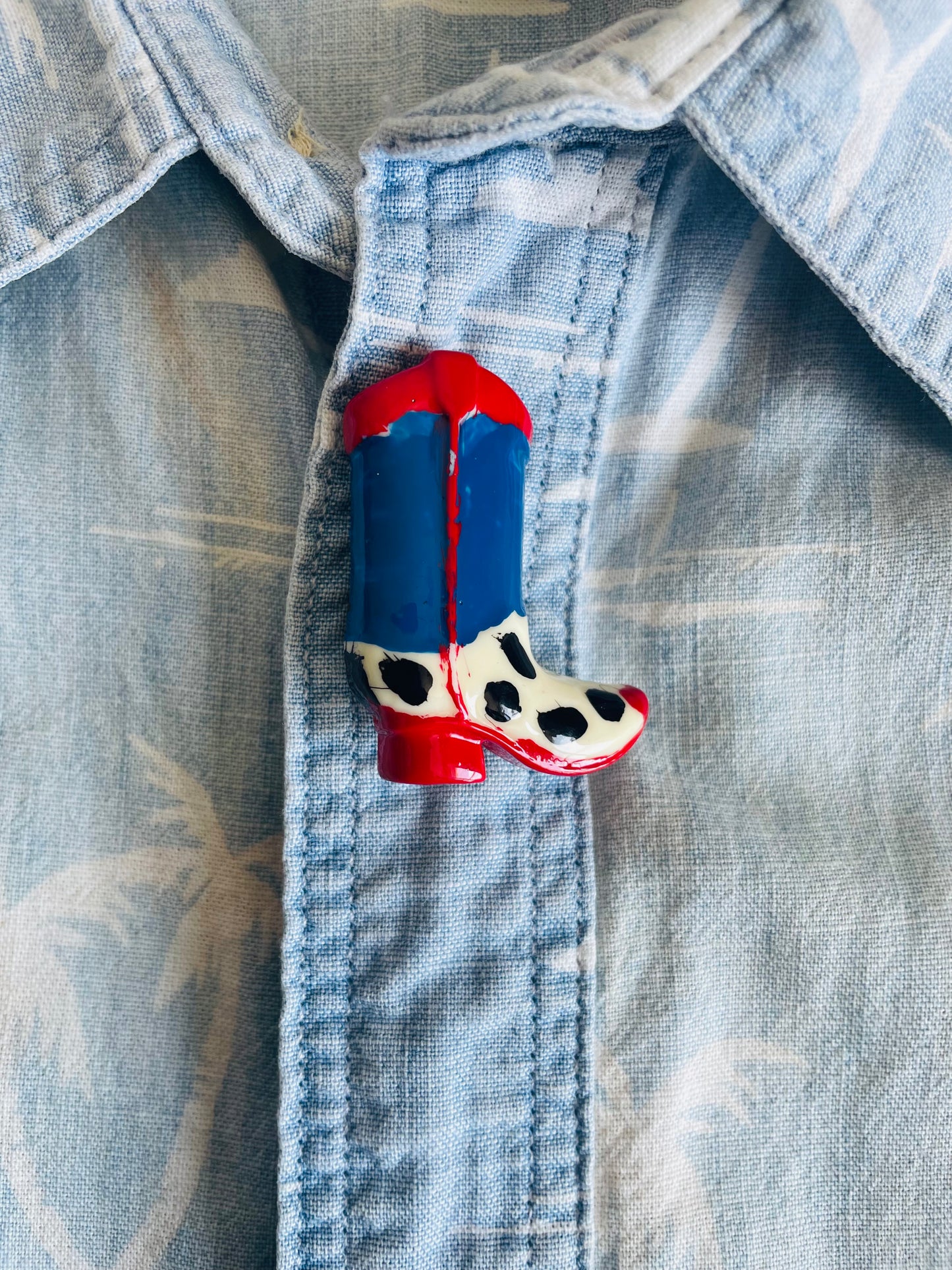 Cowboy Boot Button Cover - Red & Blue - Clip Over Your Button to Add Some Flair!