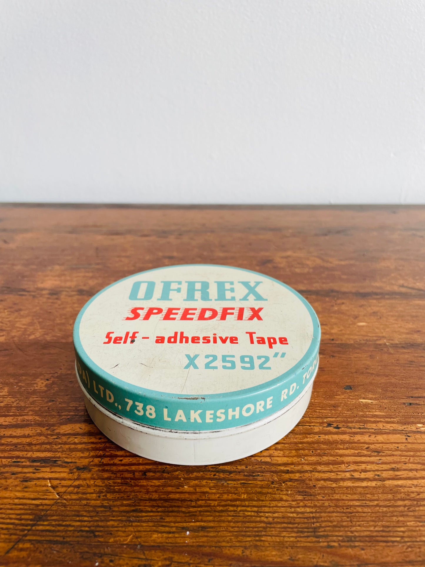 Ofrex Speedfix Toronto Canada Self-Adhesive Tape Container Tin with Lid - Made in England - Perfect for Storing Small Items!
