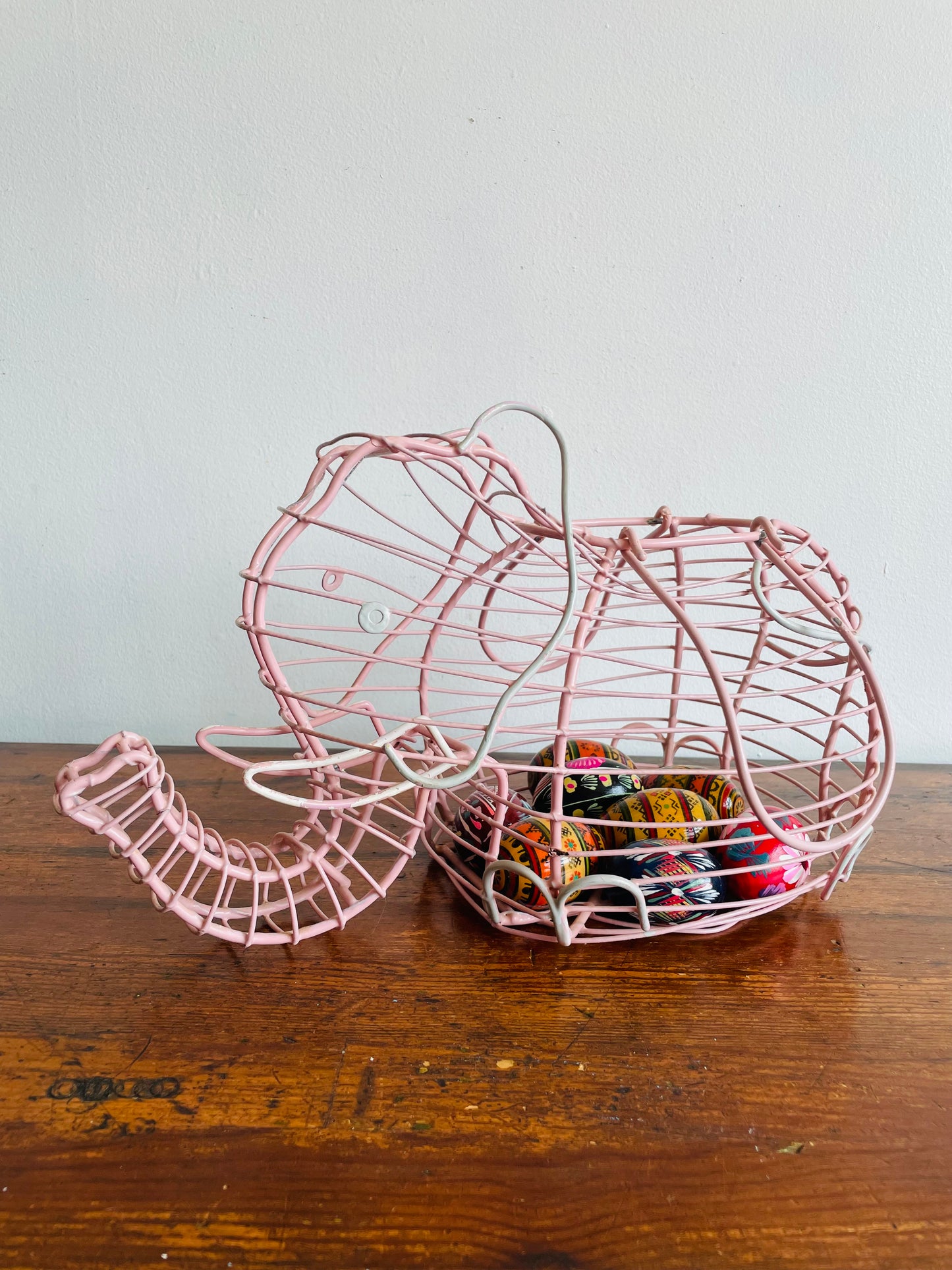 Pink Metal Elephant Egg Basket - Great for Eggs, Fruit, Vegetables, Plant, or Easter!