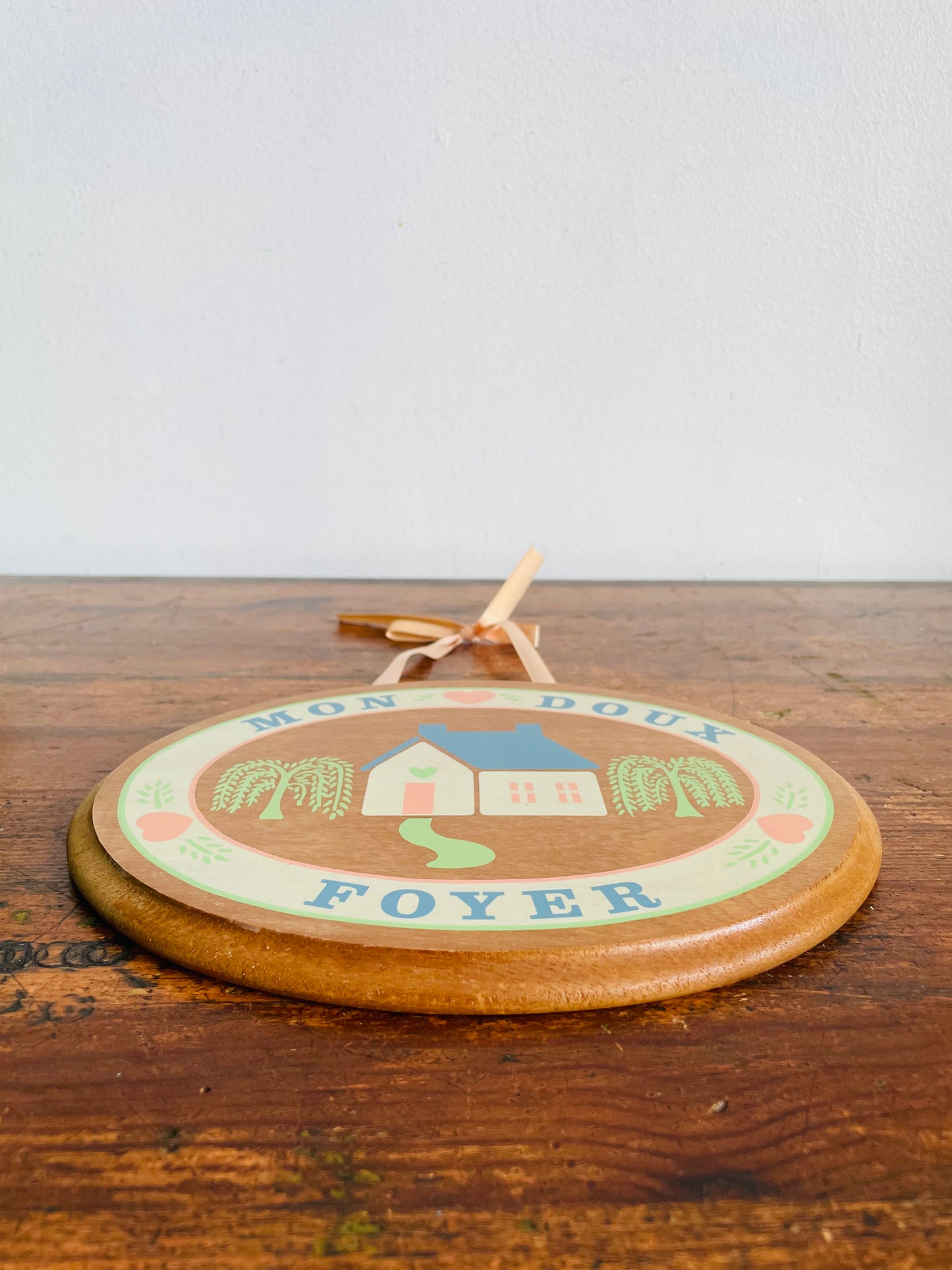Vintage Wood Wall Hanging Plaque Sign - Mon Doux Foyer - Home Sweet Home / My Sweet Home