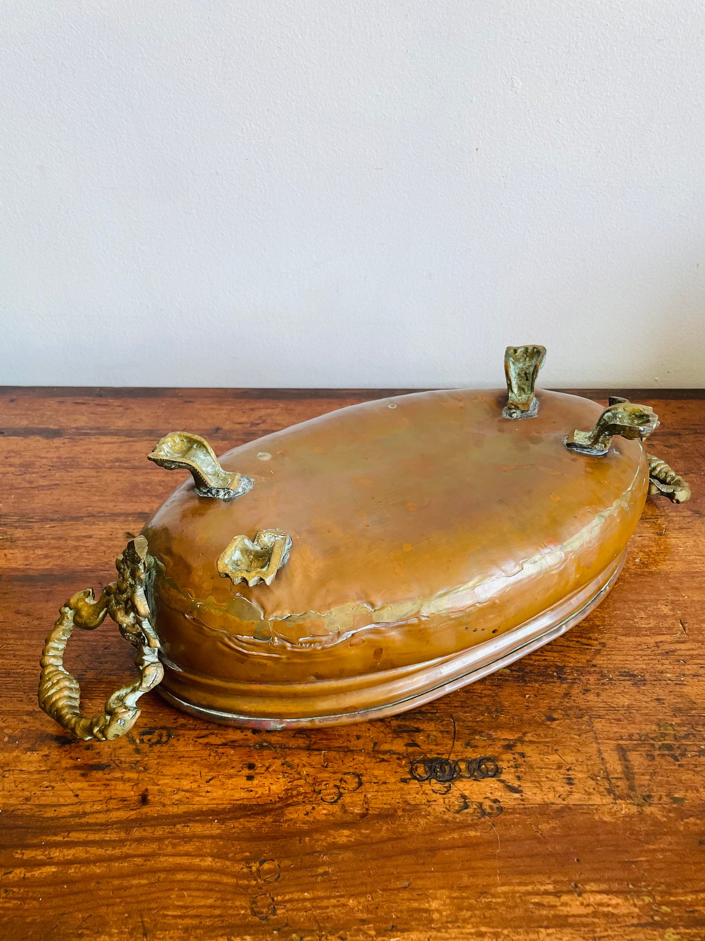 Antique Copper Jardiniere Planter Trough Pot Tub with Brass Lion Handles & Claw Feet