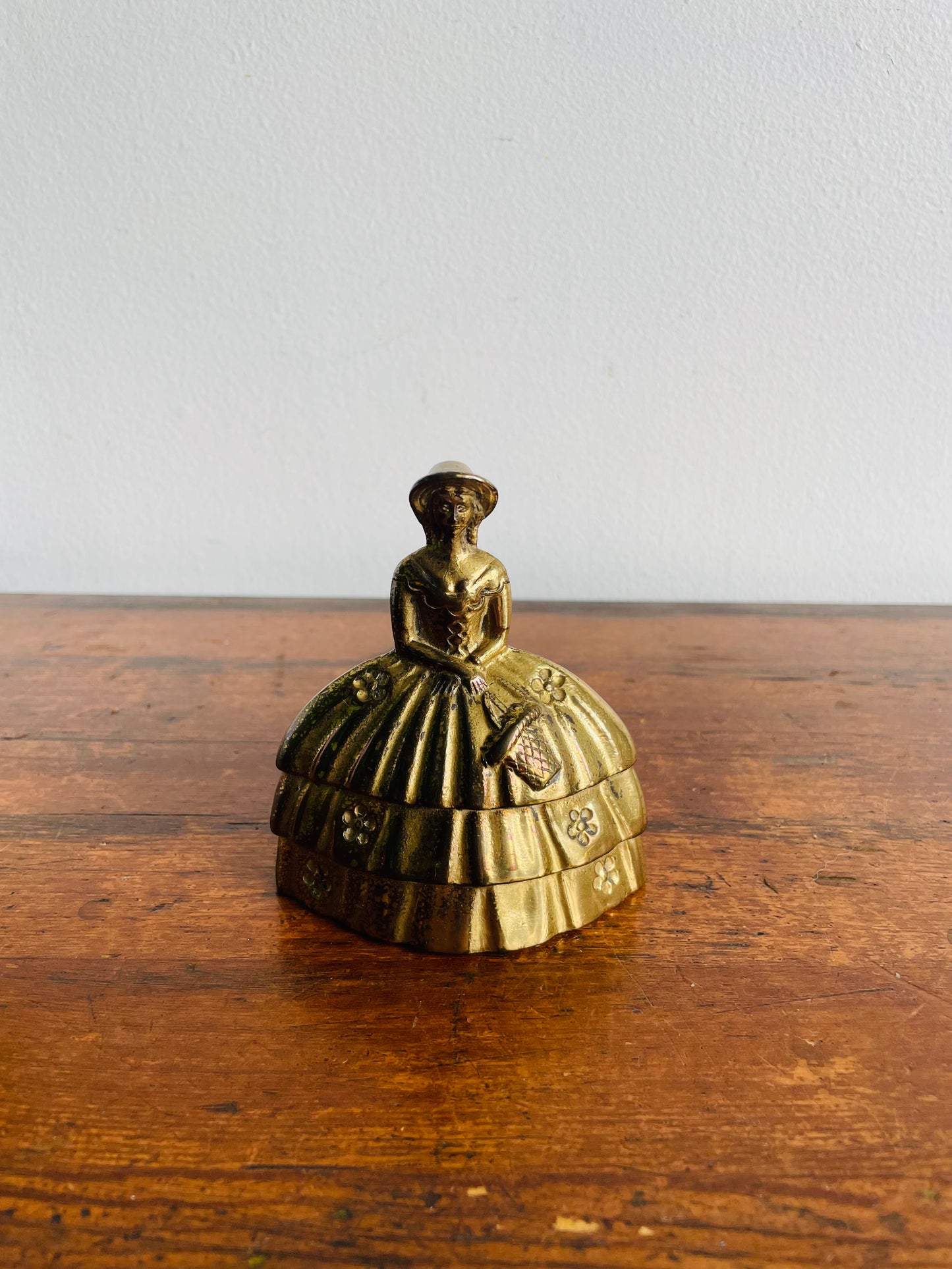 Solid Brass Bell with Victorian Lady in Floral Dress # 2 - Made in England