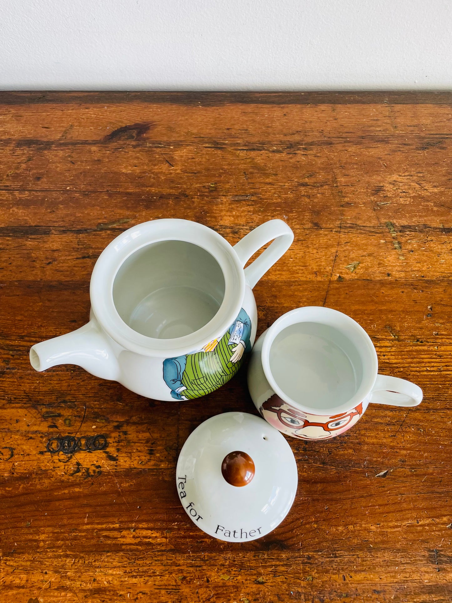 Vintage Tea For Father Stacking Teapot with Mug - Made in Korea - Set of 3 Pieces